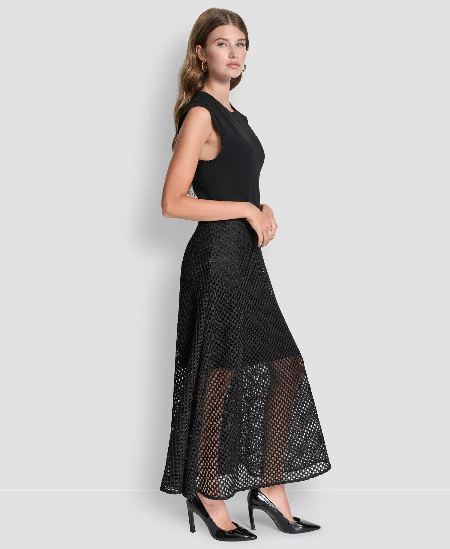 Women's Sleeveless Mix Media Fauchet Dress - Black - L