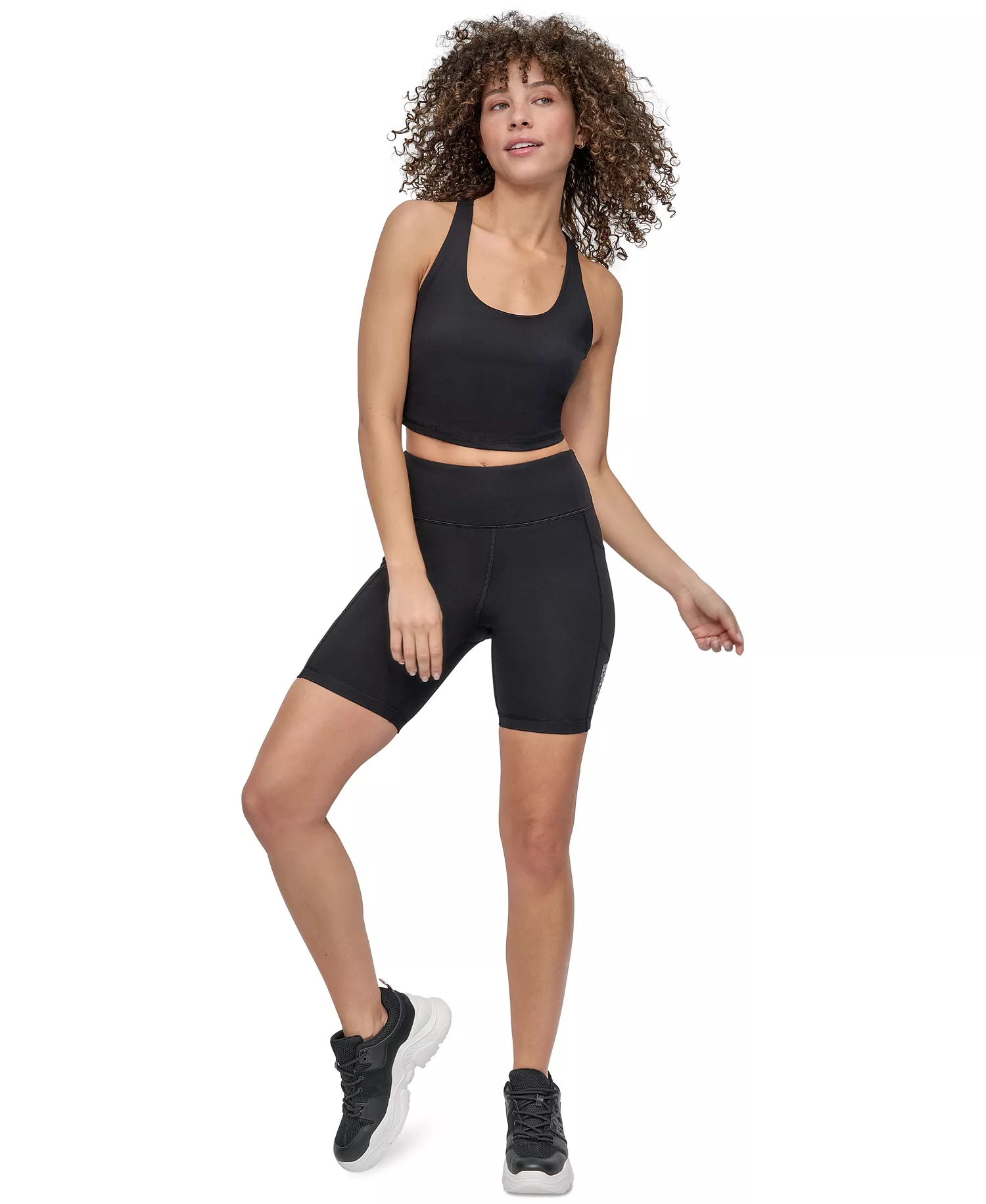 Women's Rhinestone-Logo Pocket Bike Shorts - Black/silver - XS