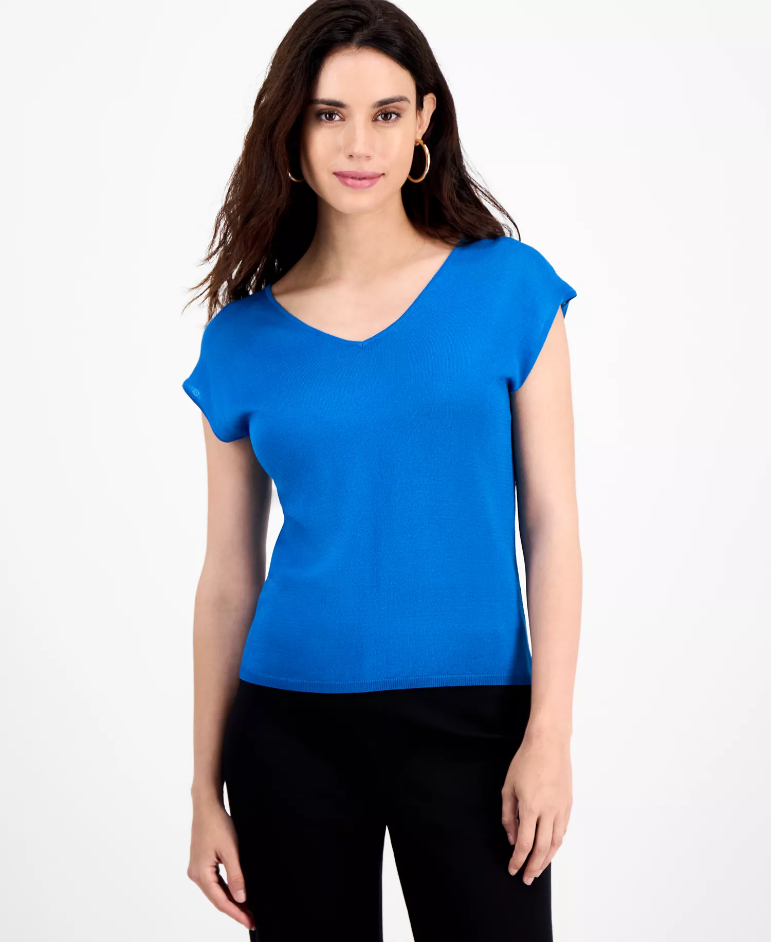 Women's Cap-Sleeve Sweater, Macy's Exclusive - Bijoux Blue - L