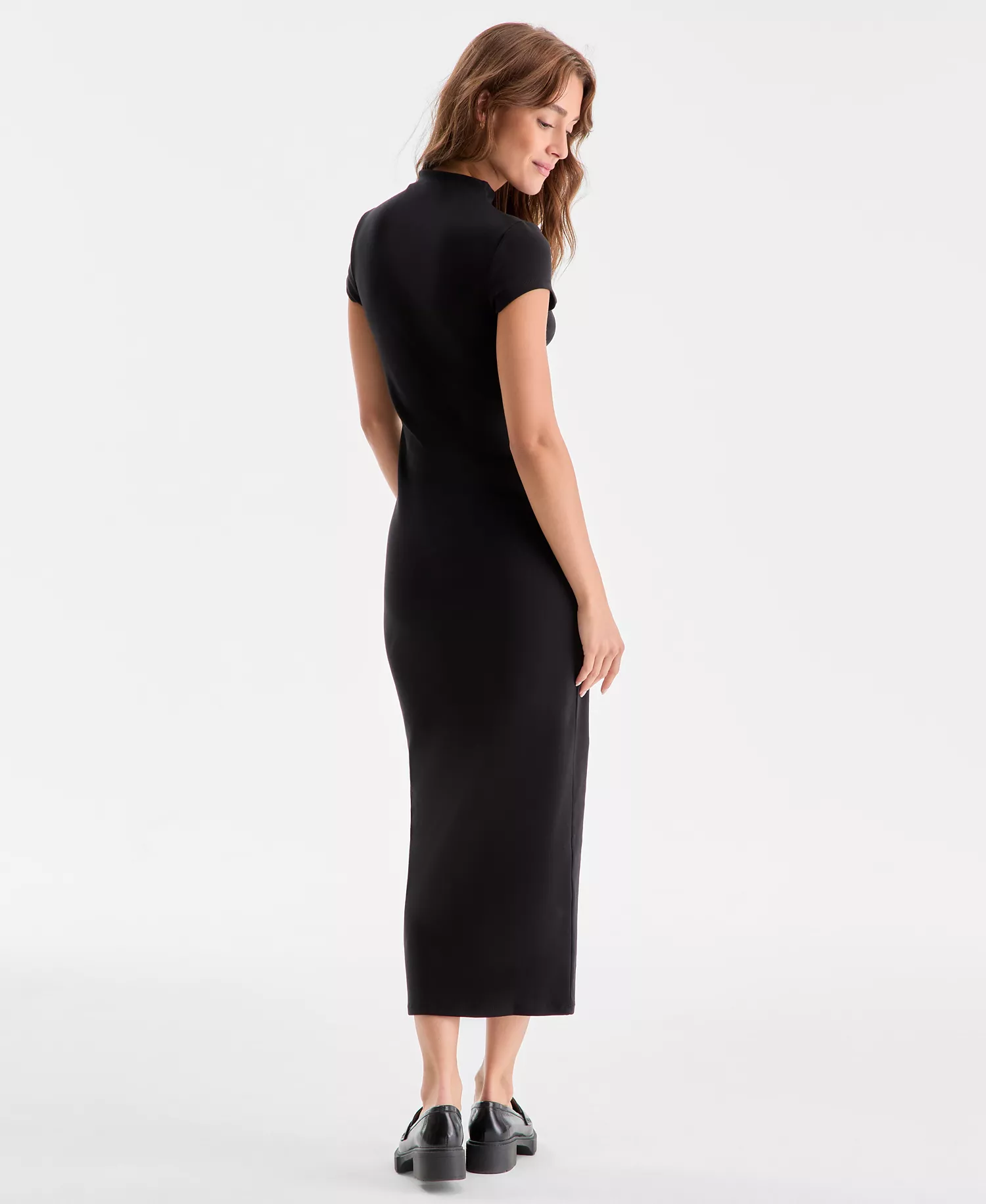 Women's Cap-Sleeve Mock-Neck Midi Dress, Exclusively at Macy's - Deep Black - S