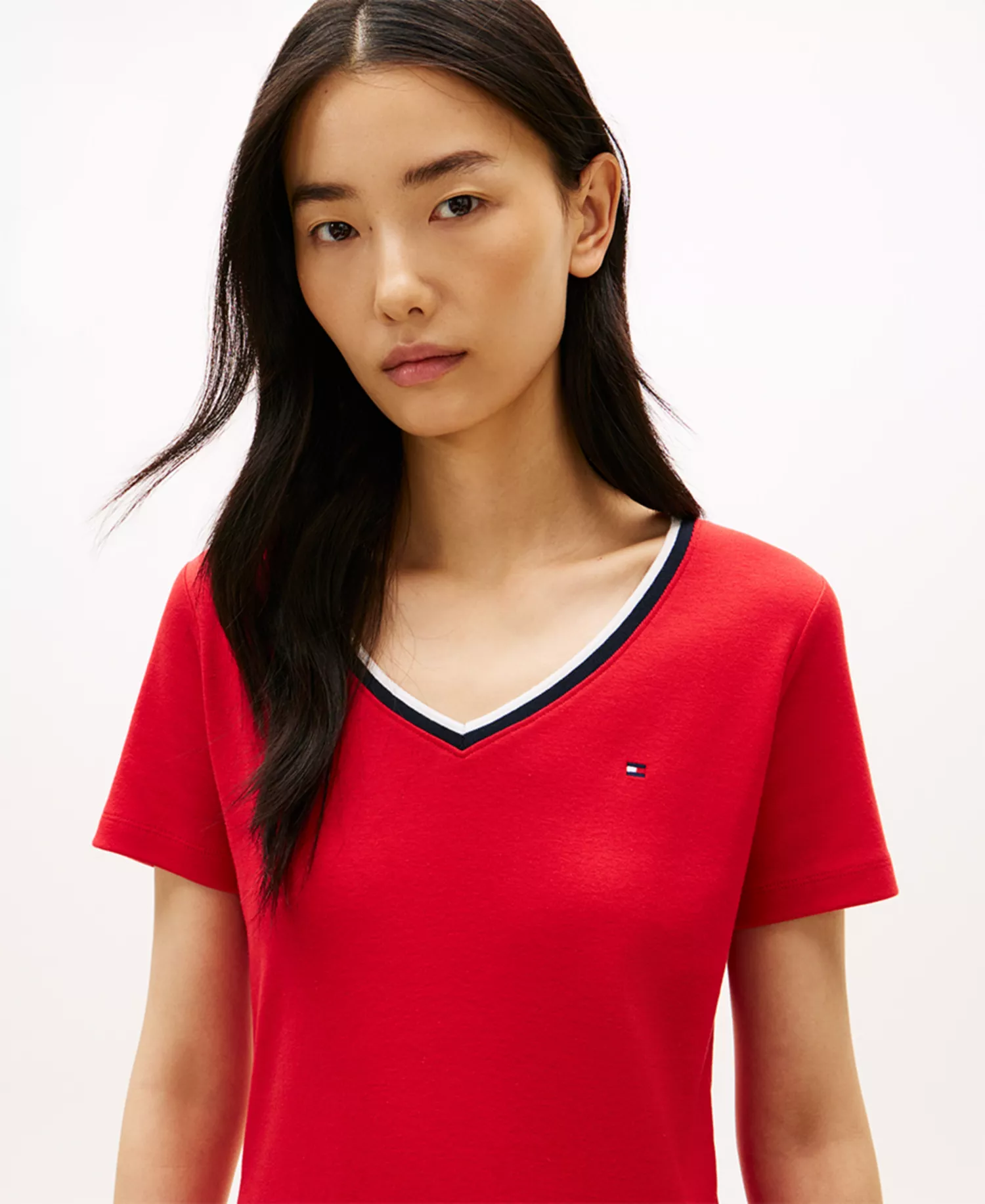 Women's Ribbed V-Neck T-Shirt Dress - Primary Red - L