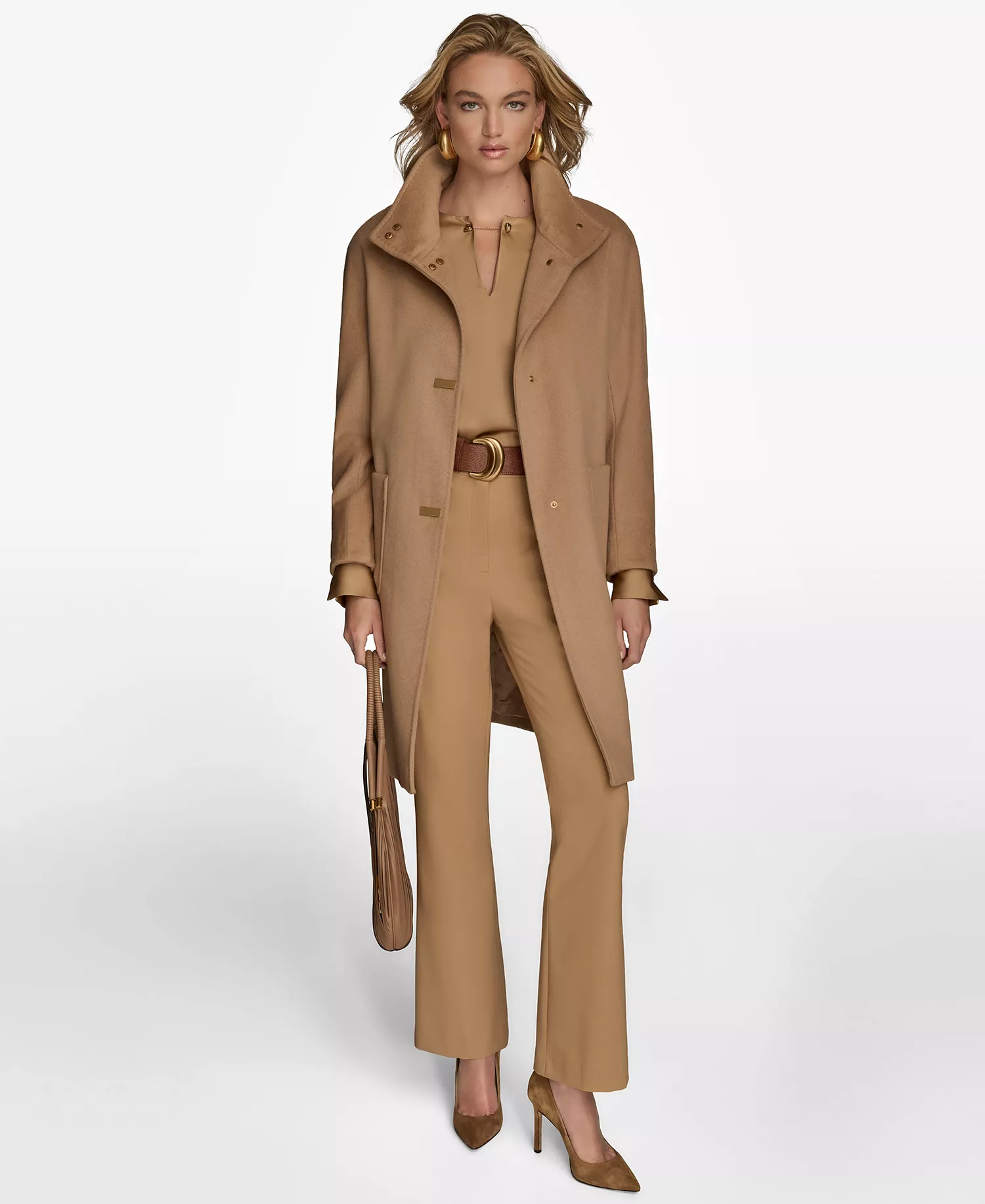 Women's Stand-Collar Single-Breasted Coat - Camel - L