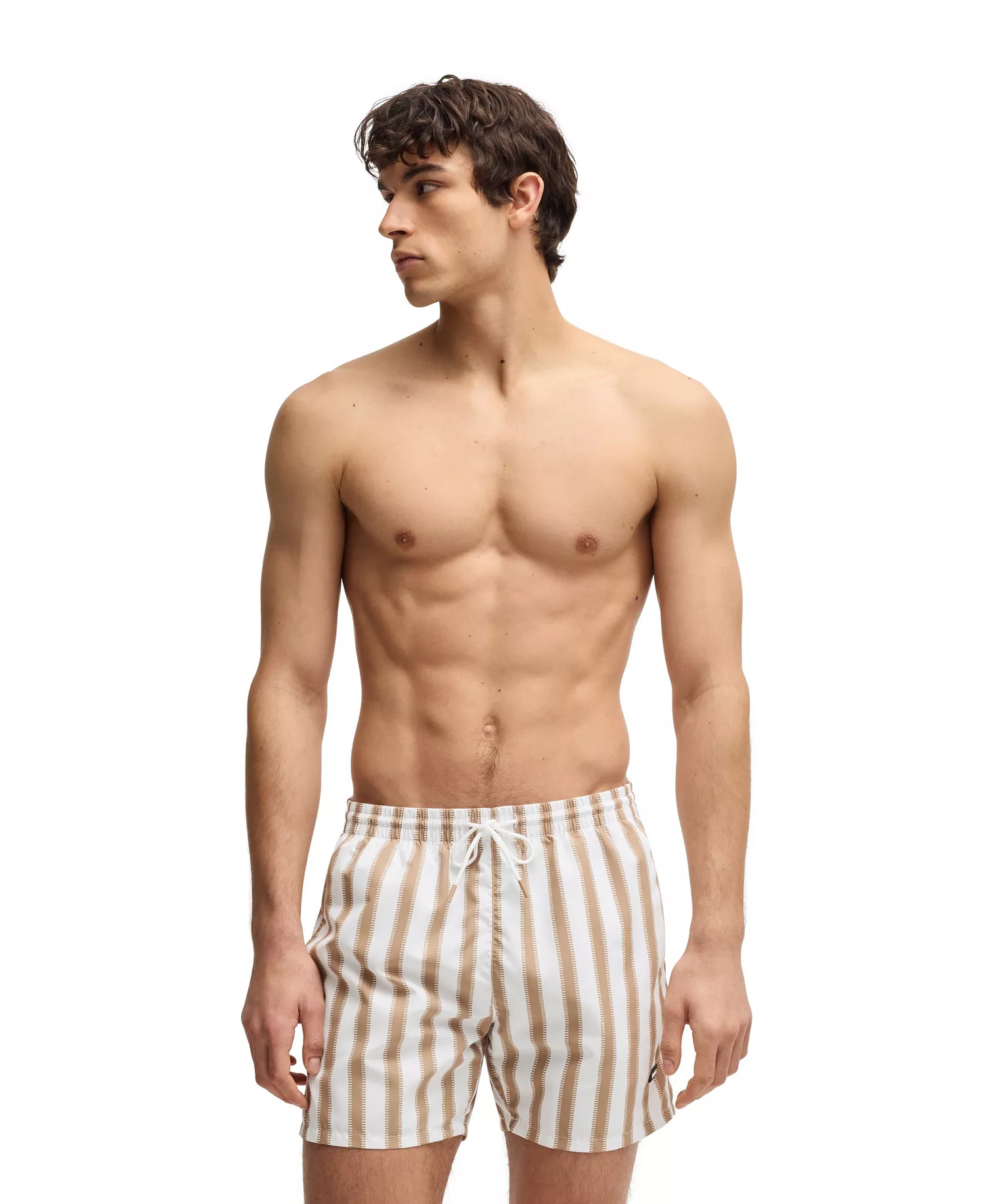 Men's Printed Quick-Drying Swim Shorts - Natural, Beige - M