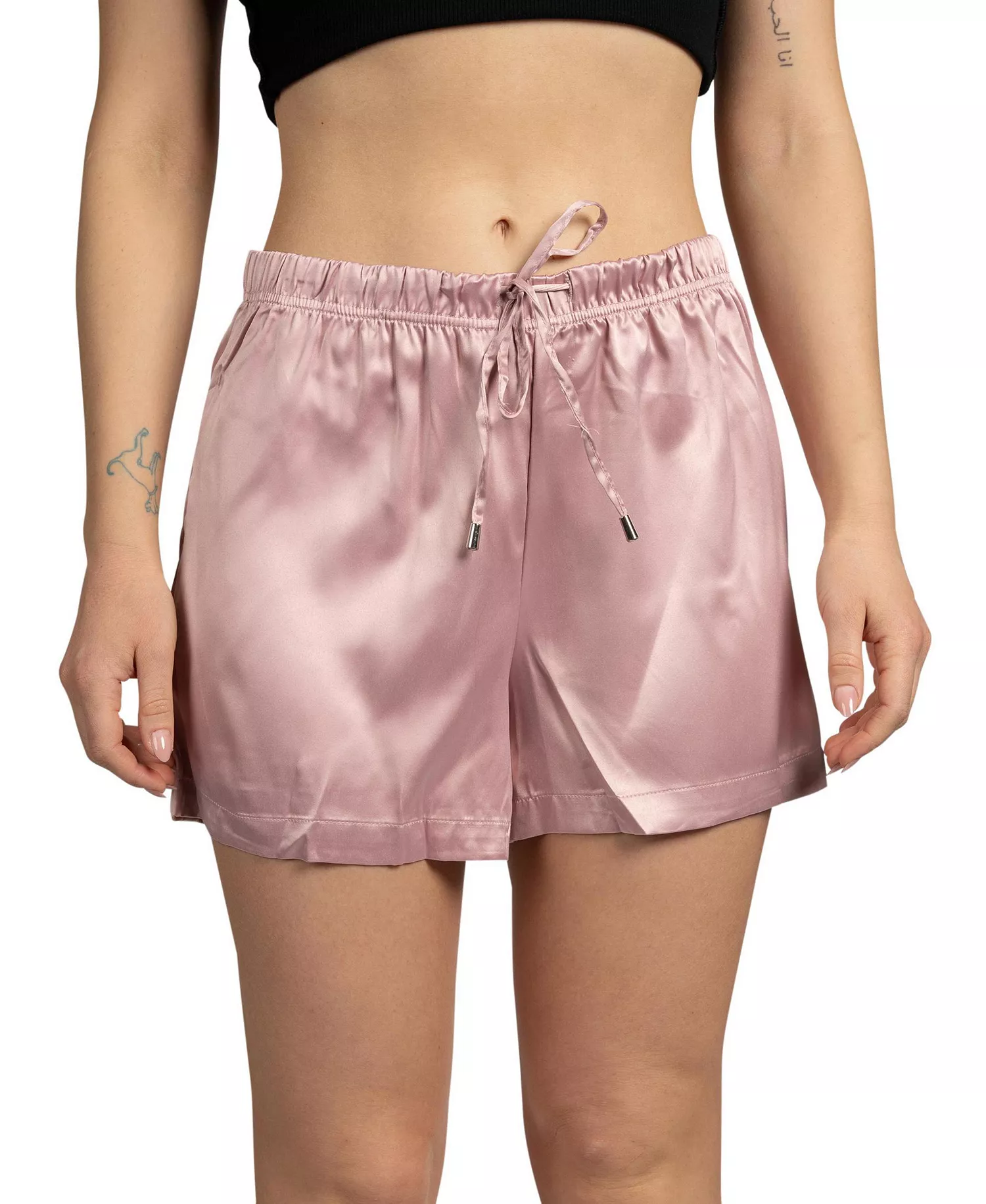 Women's 2-Pack Satin Drawstring Pajama Lounge Shorts - Grey python and pink - L