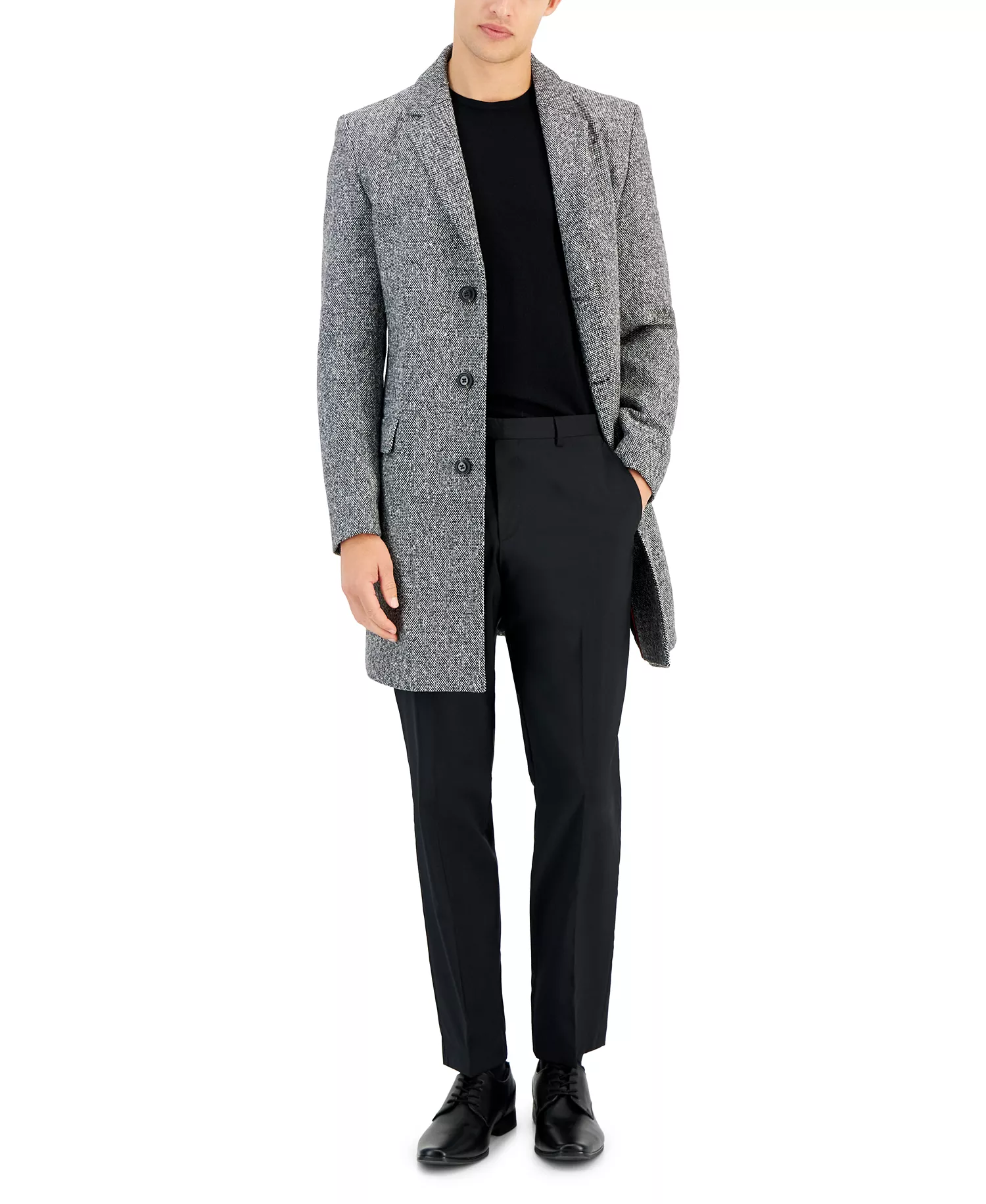Men's Slim-Fit Migor Charcoal Overcoat - Charcoal - 40R
