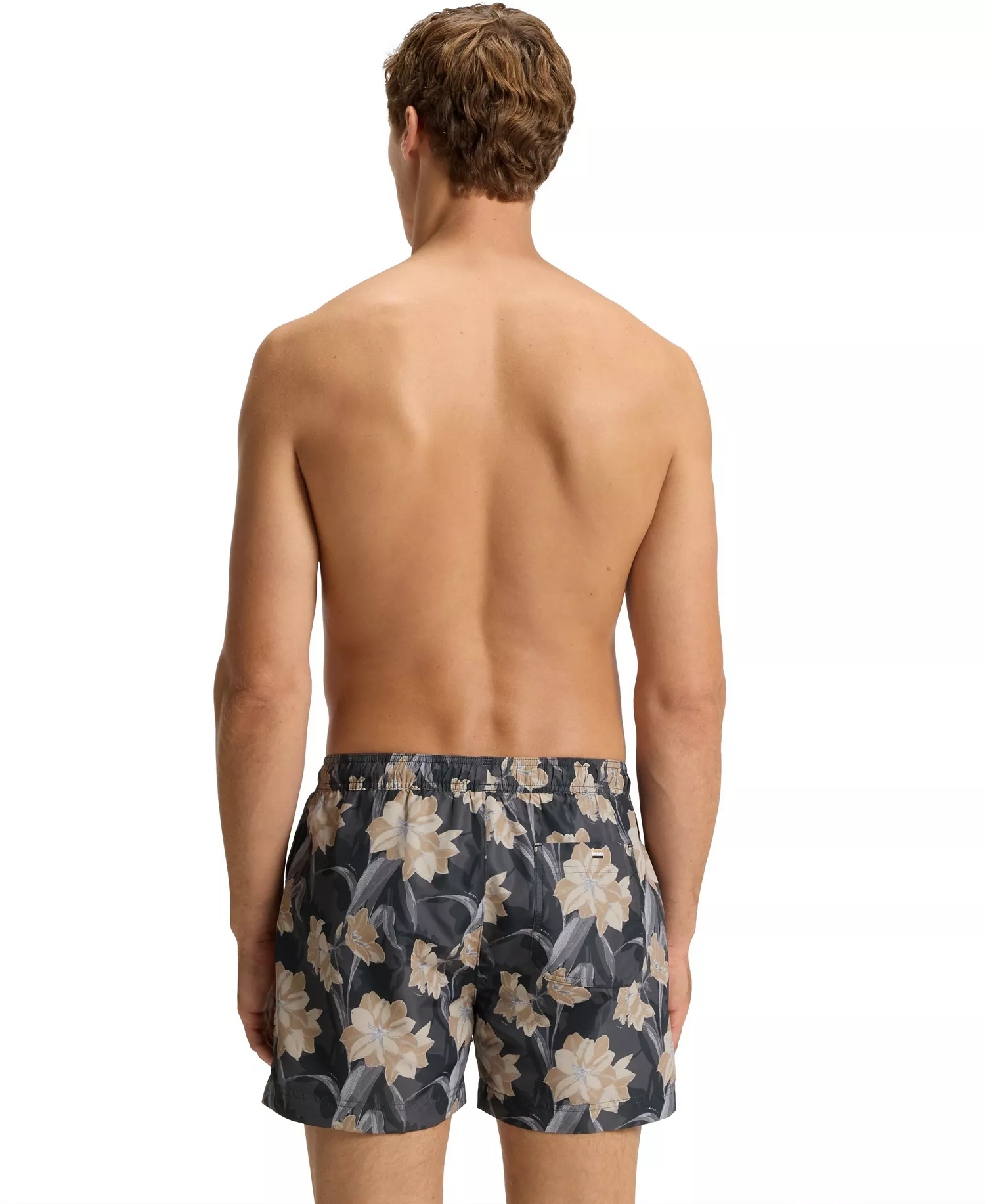 Men's Logo Detail Floral-Print Swim Shorts - Black - L