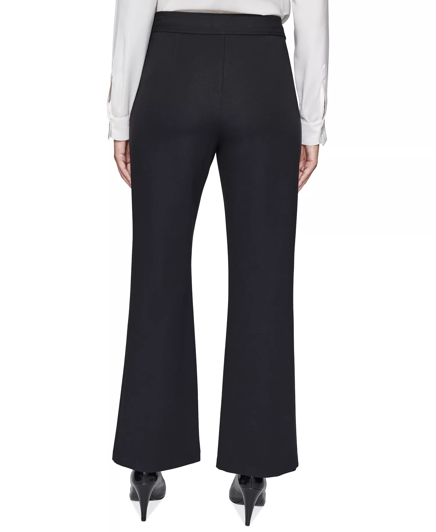 Faux-Zipper Mid-Rise Straight-Leg Ponte Pants - Black - L