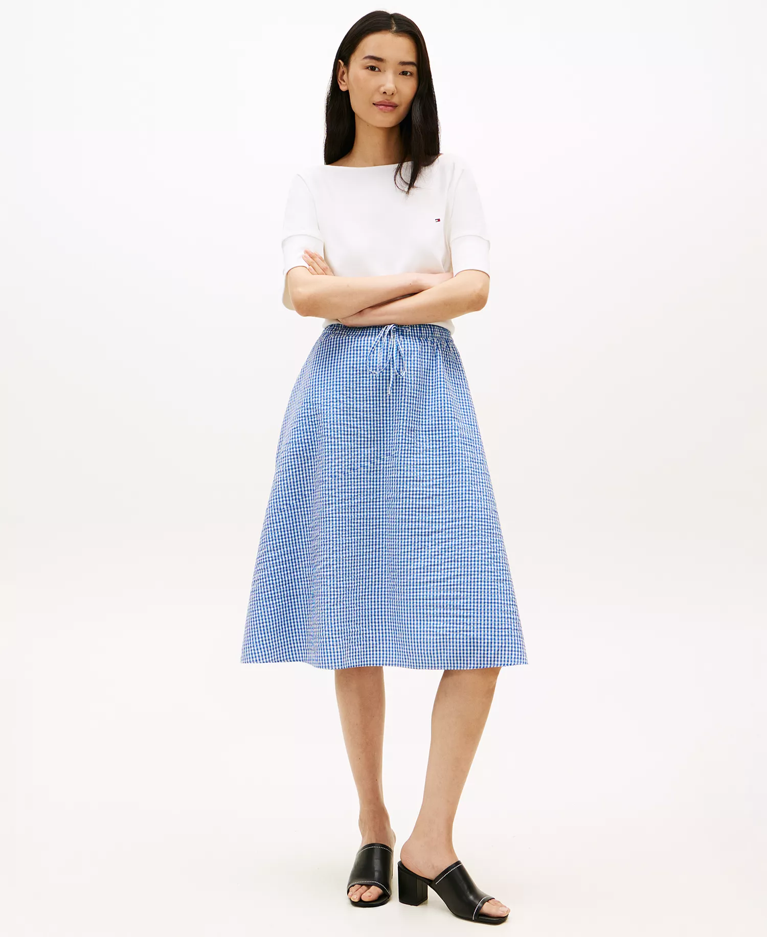 Women's Gingham Elastic Waist Skirt - Blue - L