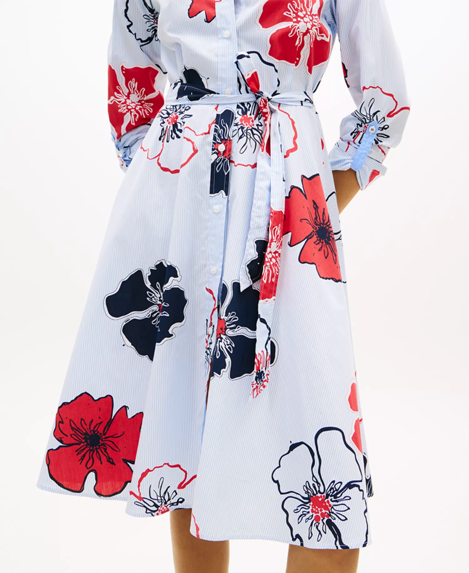 Women's Classic Poplin Long-Sleeve Shirt Dress - Ithaca Poppy Print - L