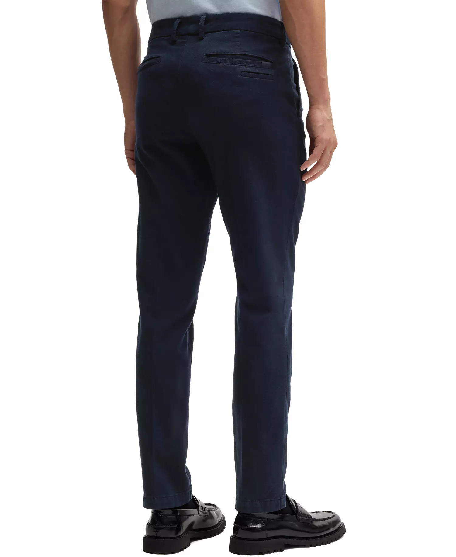 Men's Structured Cotton Blend Slim-Fit Trousers - Dark Blue - 34R