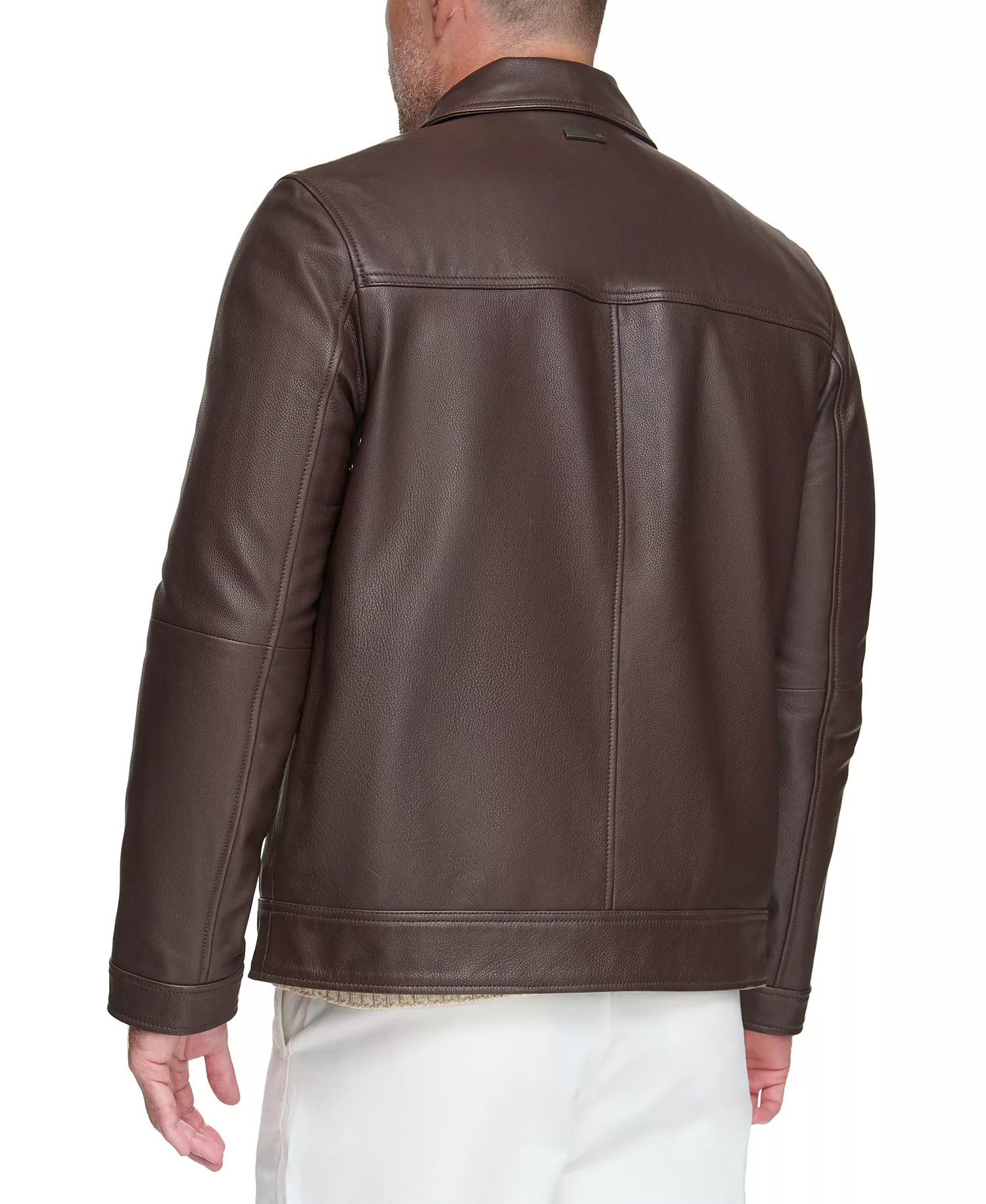 Men's Halen Pebbled Leather Trucker Jacket - Chocolate - M