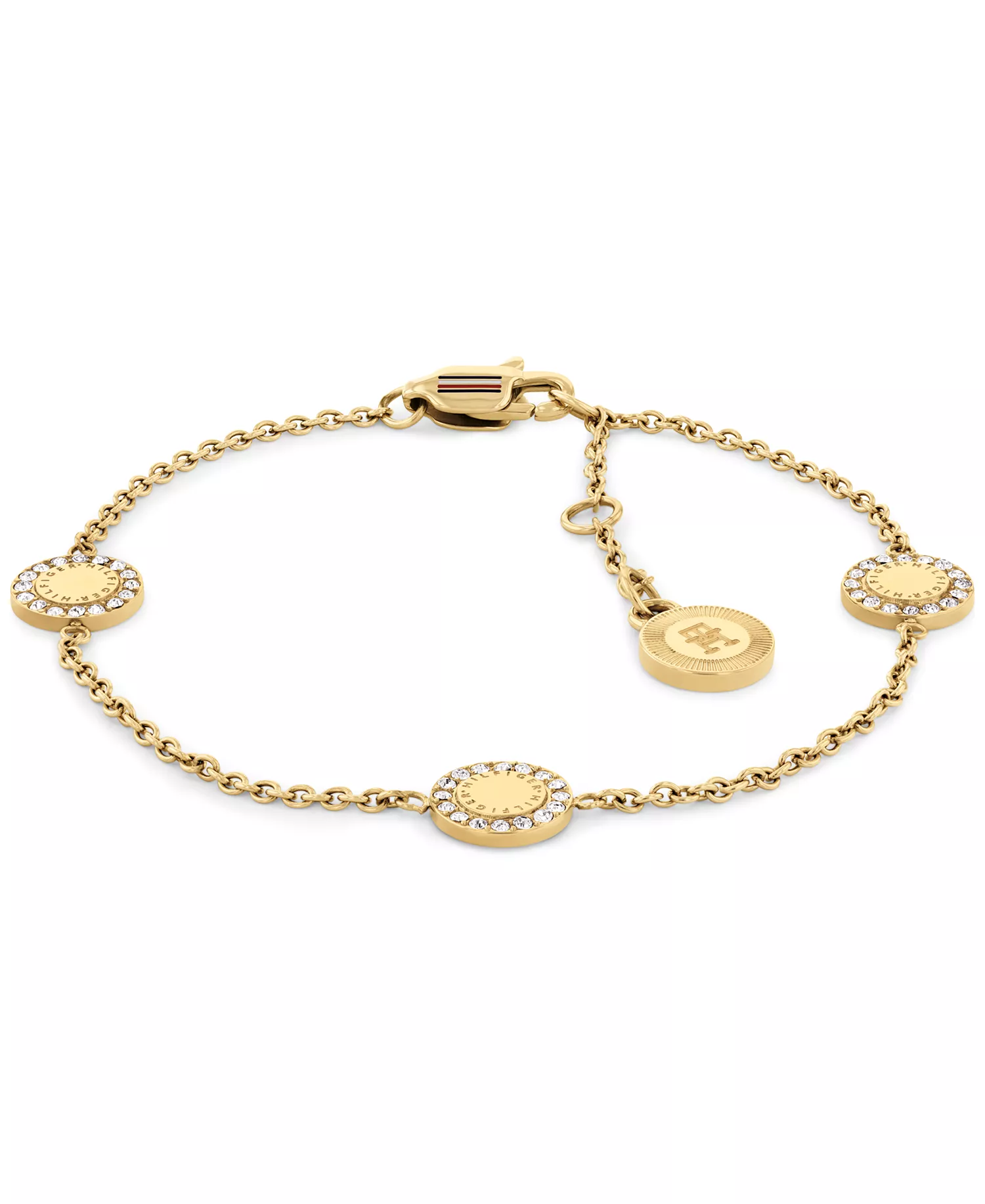 Stationed Crystal Pendant Bracelet - Gold Plate - ONE SIZE