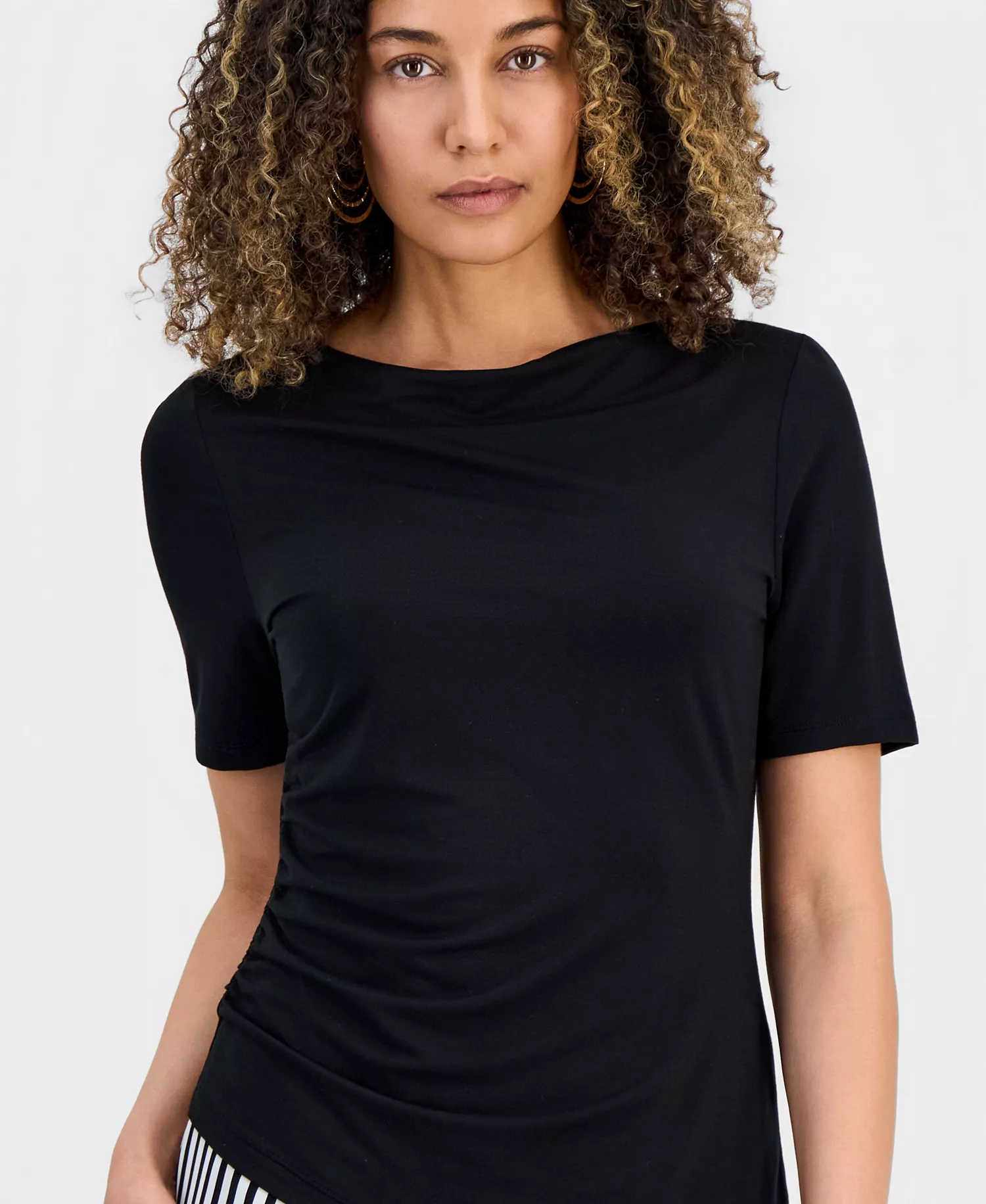 Petite Ruched Top, Macy's Exclusive - Deep Black - P/L