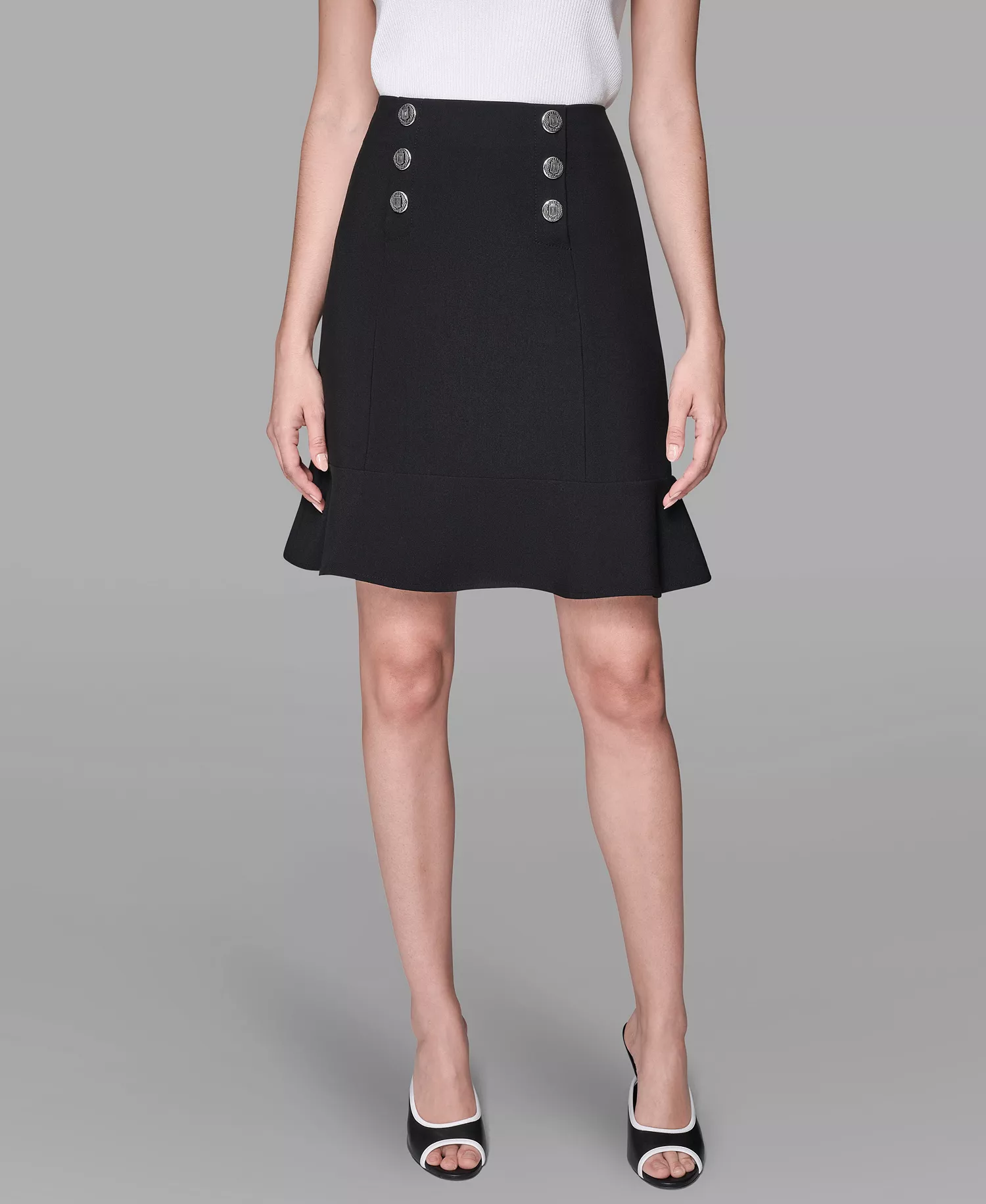 Women's Button-Detailed Peplum Skirt - Black - 10