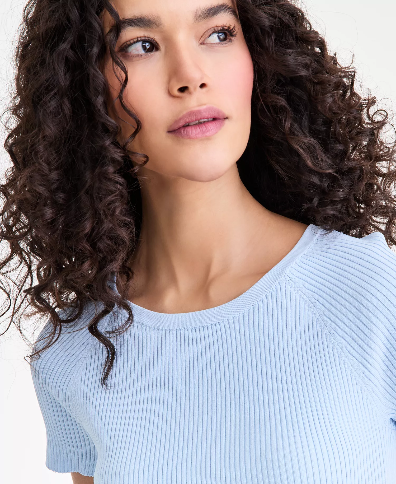 Women's Short-Sleeve Rib Knit Sweater - Bliss Blue - L