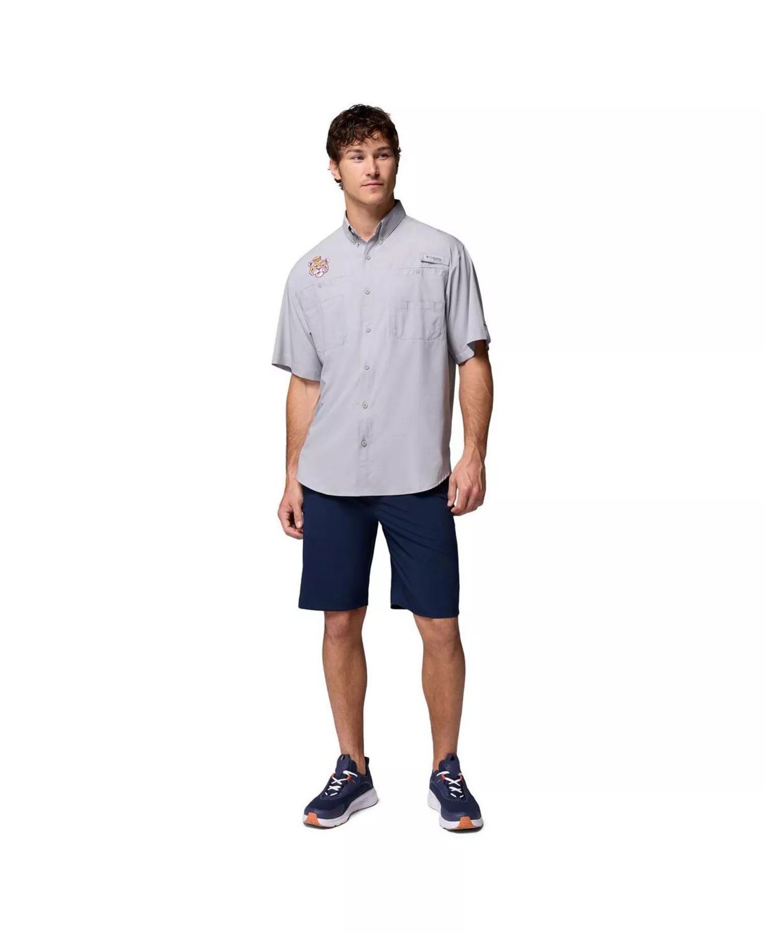 Men's Gray LSU Tigers Tamiami Omni-Shade Button-Down Shirt - Gray - L