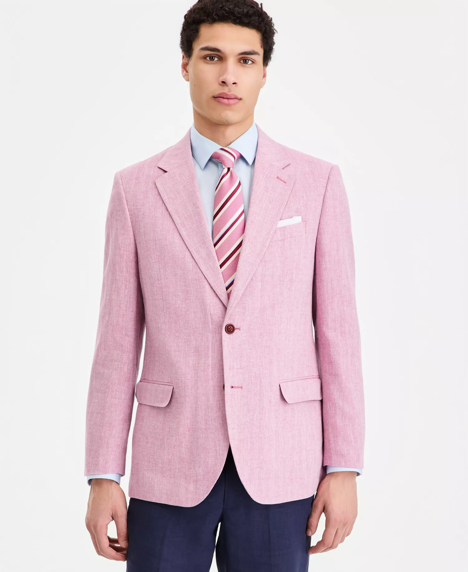 Men's Modern-Fit Herringbone Cotton & Linen Blazer - Berry - 36R