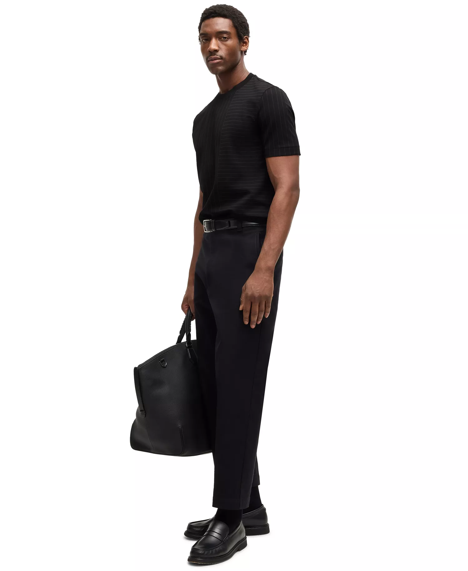 Men's Pinstripe Mercerized Cotton T-Shirt - Black - L