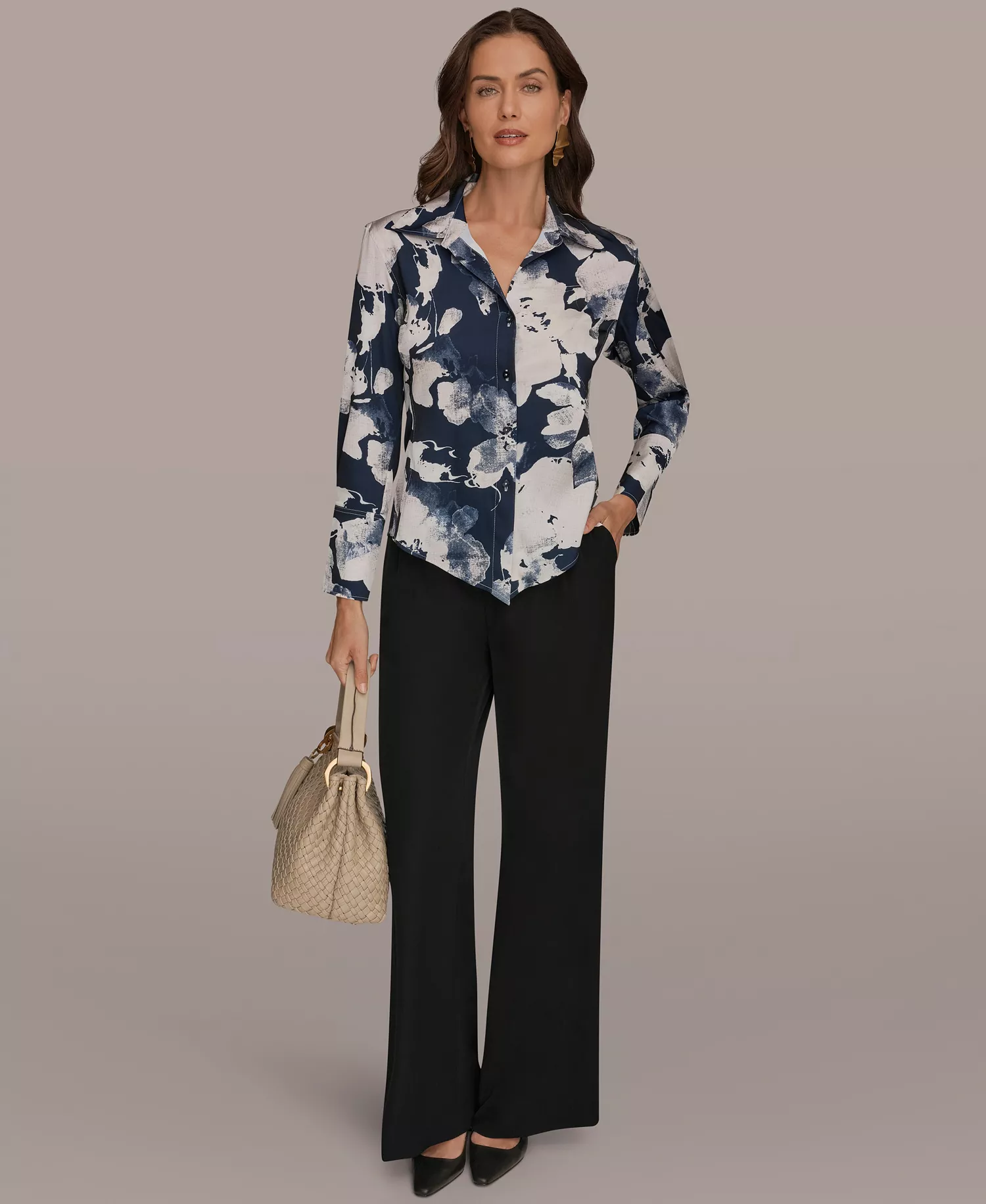 Petite Collared Neck Long Sleeves Shirt - Nightfall Multi - P/L