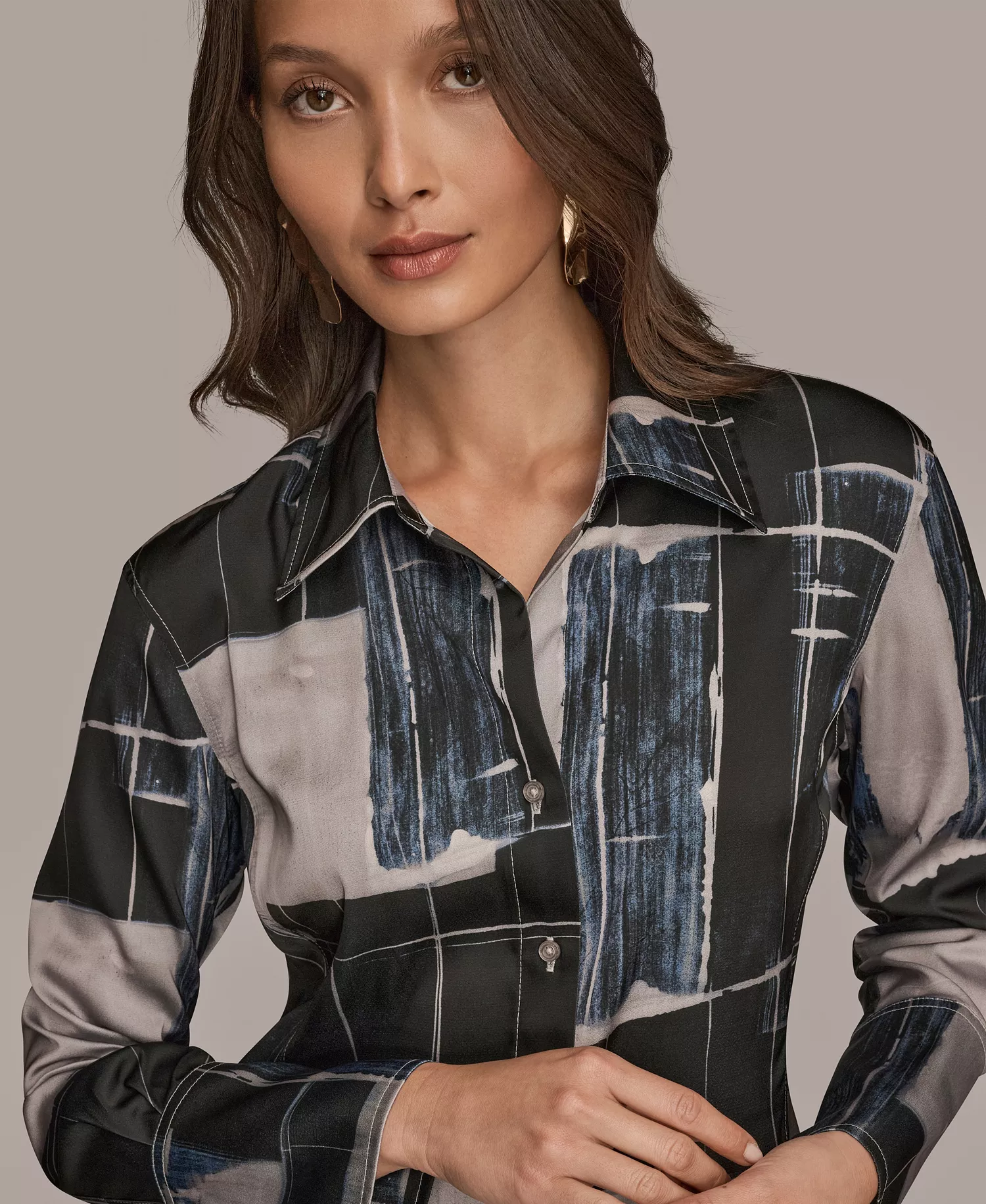 Petite Long-Sleeve Printed Blouse - Vapor Multi - P/L