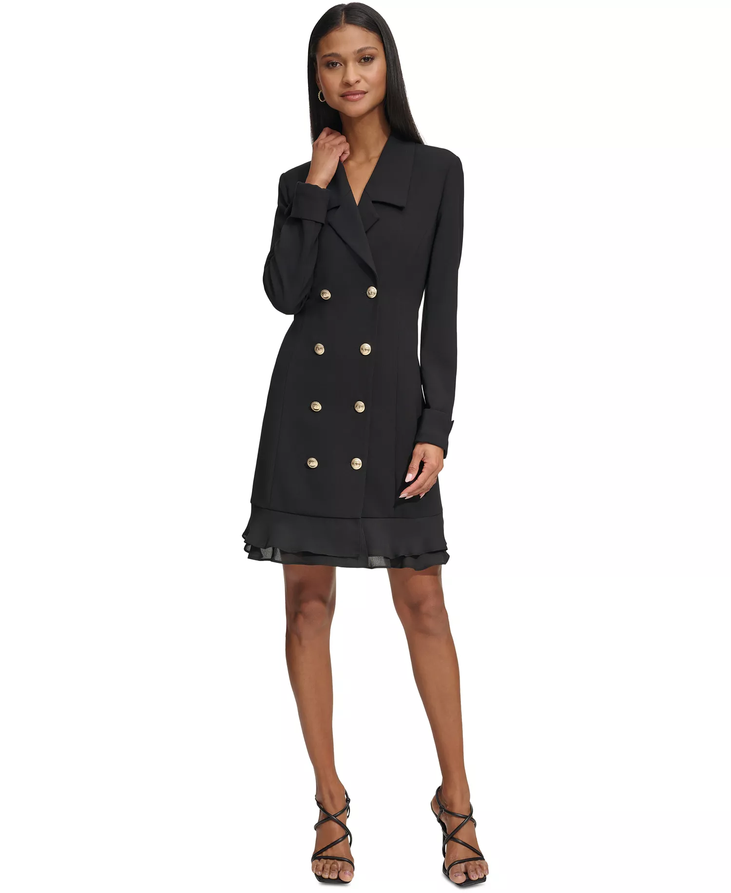 Women's Chiffon-Hem Blazer Dress - Black - 10