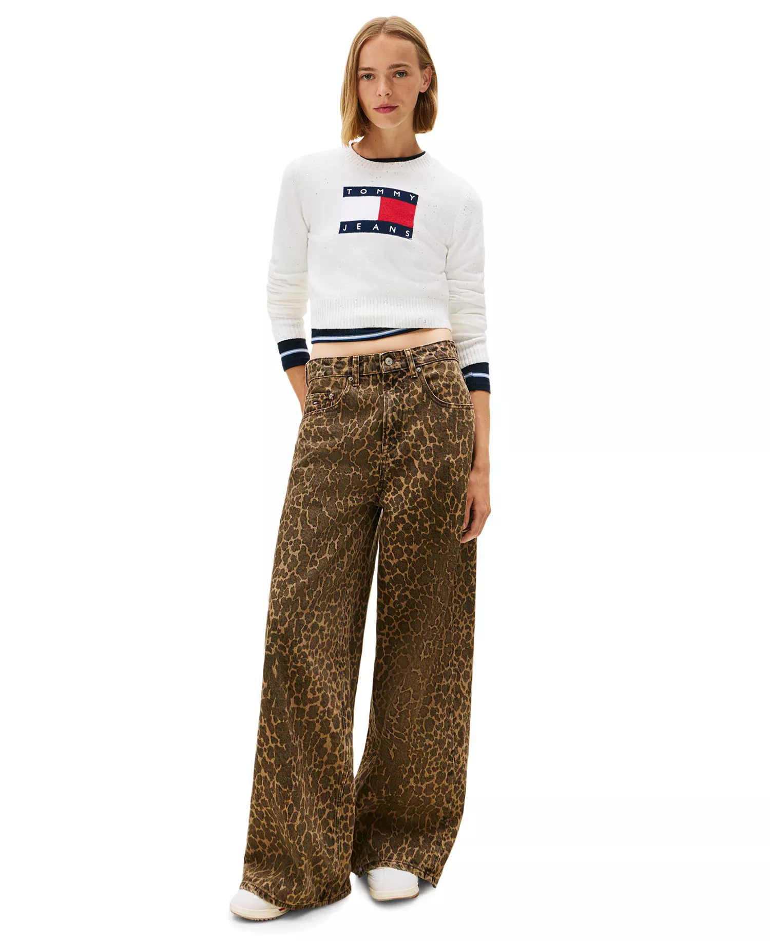 Women's Sparkle Flag Logo Sweater - Ancient White - L