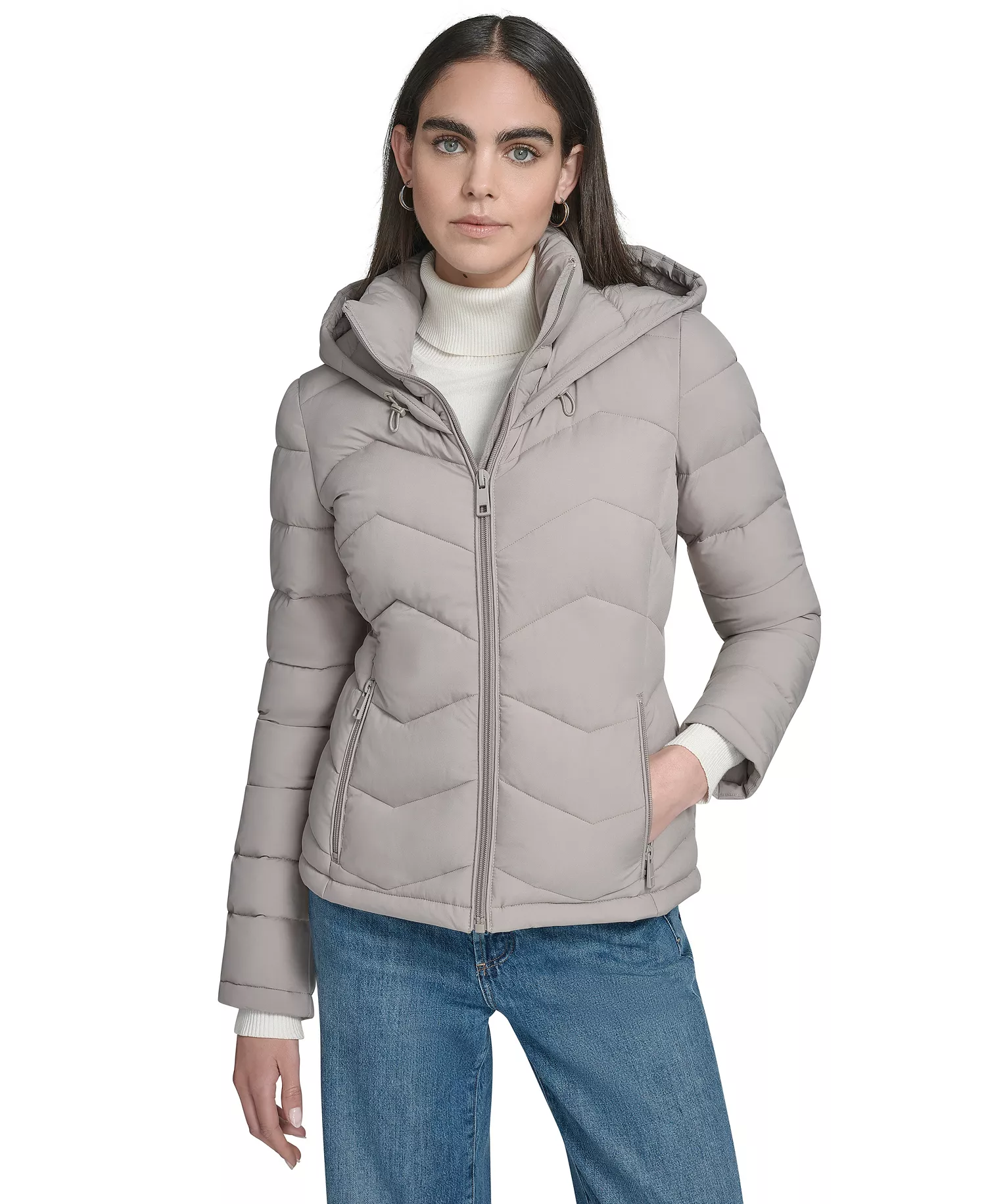 Women's Short Zip-Up Hooded Puffer Coat - Atmosphere - L