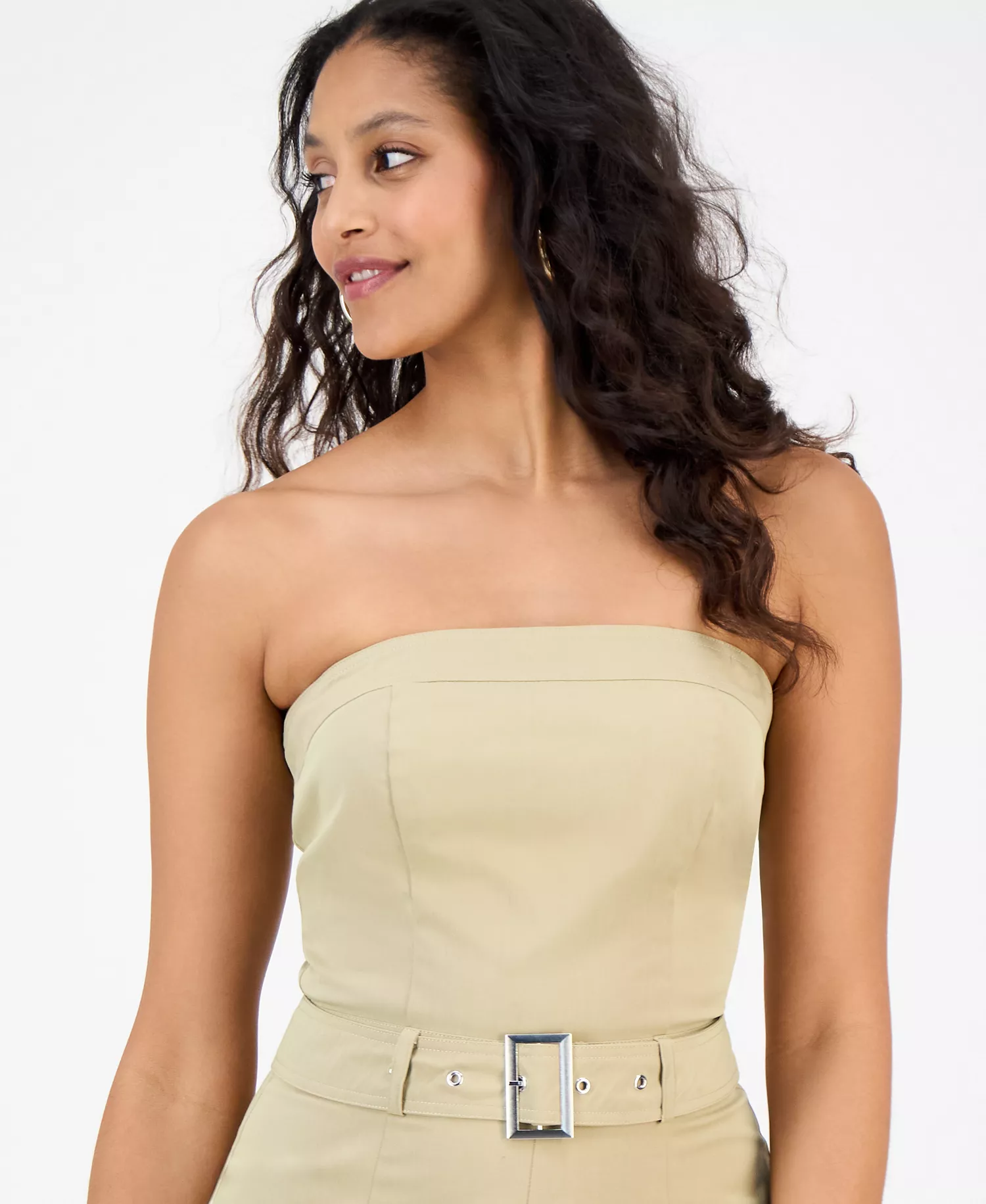 Women's Strapless Belted Utility Jumpsuit, Exclusively at Macy's  - Croissant - XXS