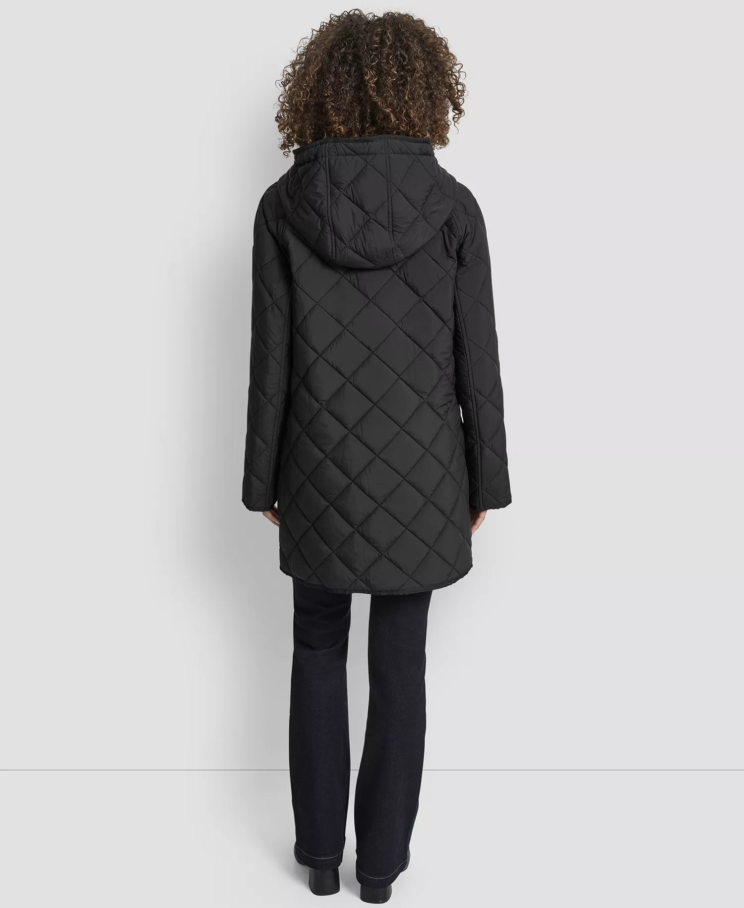 Women's Hooded Toggle Quilted Coat - Black - L