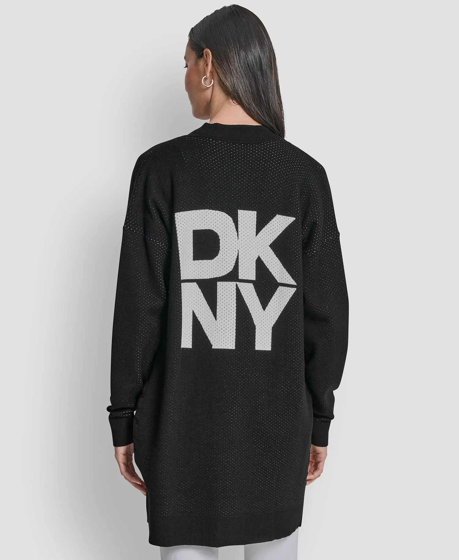 Women's Long Sleeve Open Front Cardigan - Black/Ivory - L