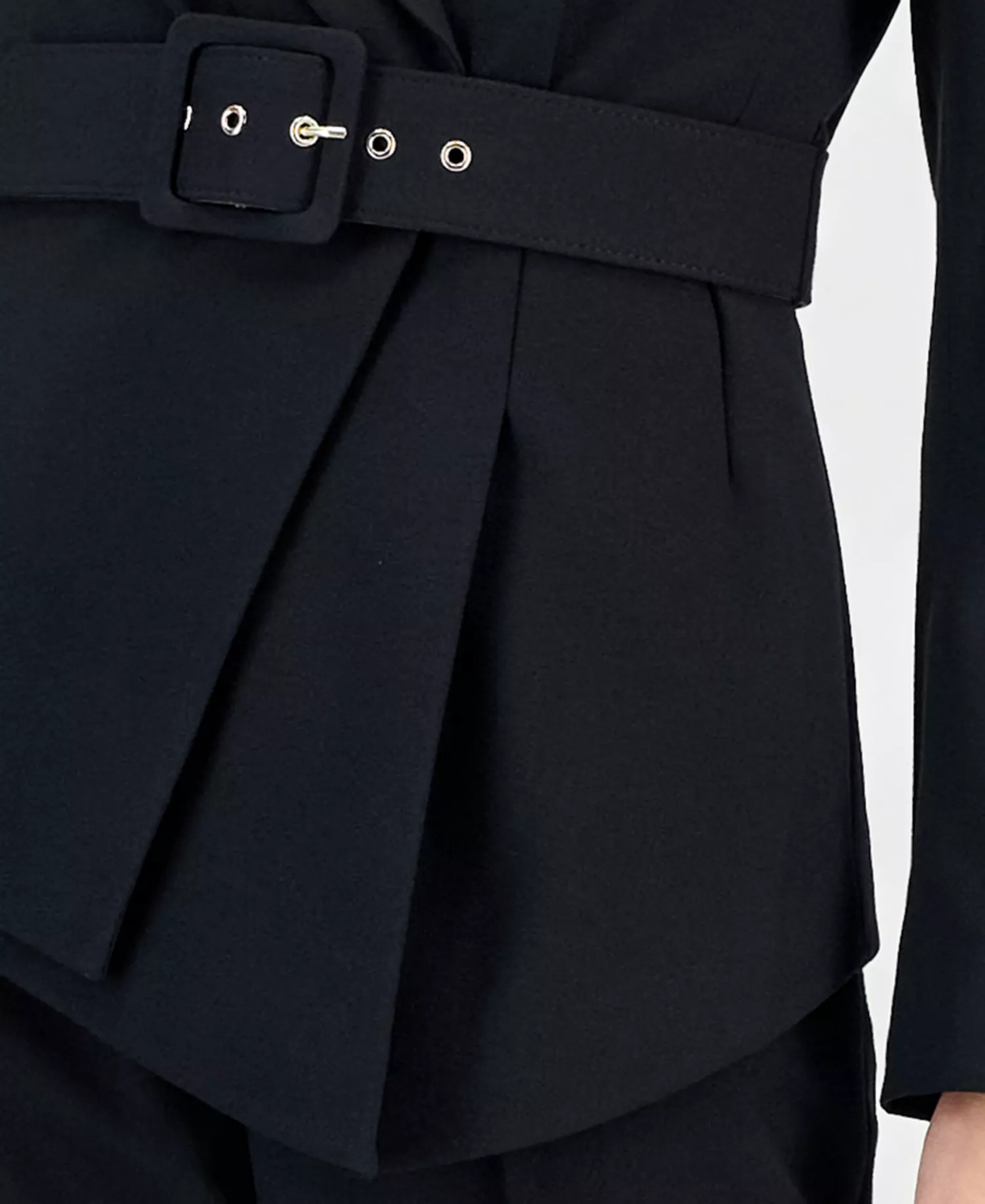 Women's Belted Asymmetrical Jacket & Slim-Fit Pantsuit Set - Black - 10