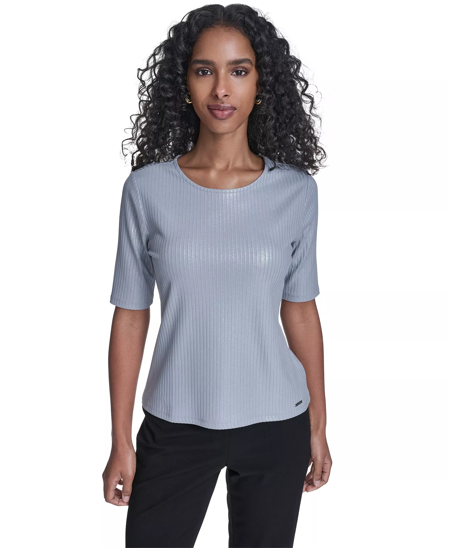 Women's Short-Sleeve Striped Top - Dark Flint - L