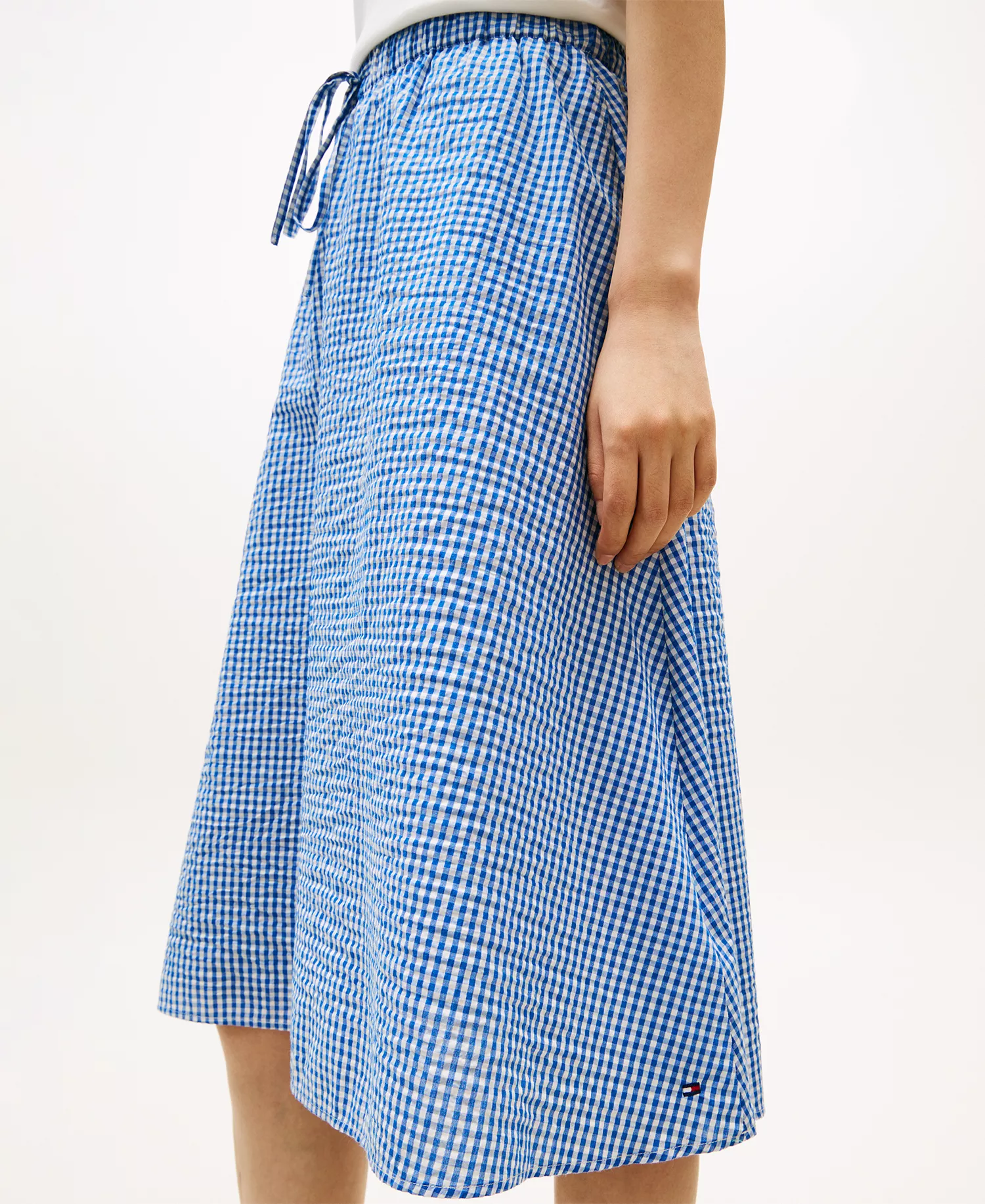 Women's Gingham Elastic Waist Skirt - Blue - L