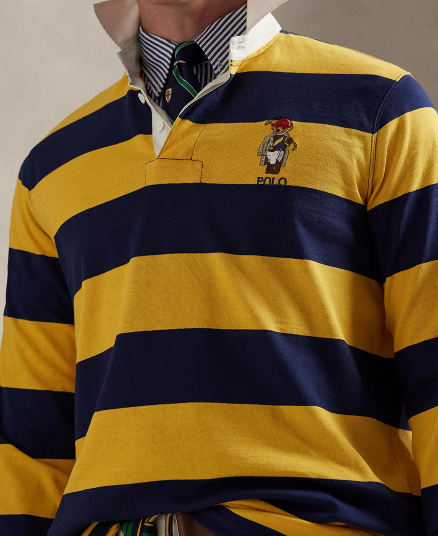 Men's Striped Twill Rugby Sweater - Newport Navy Society Bear - 2XL