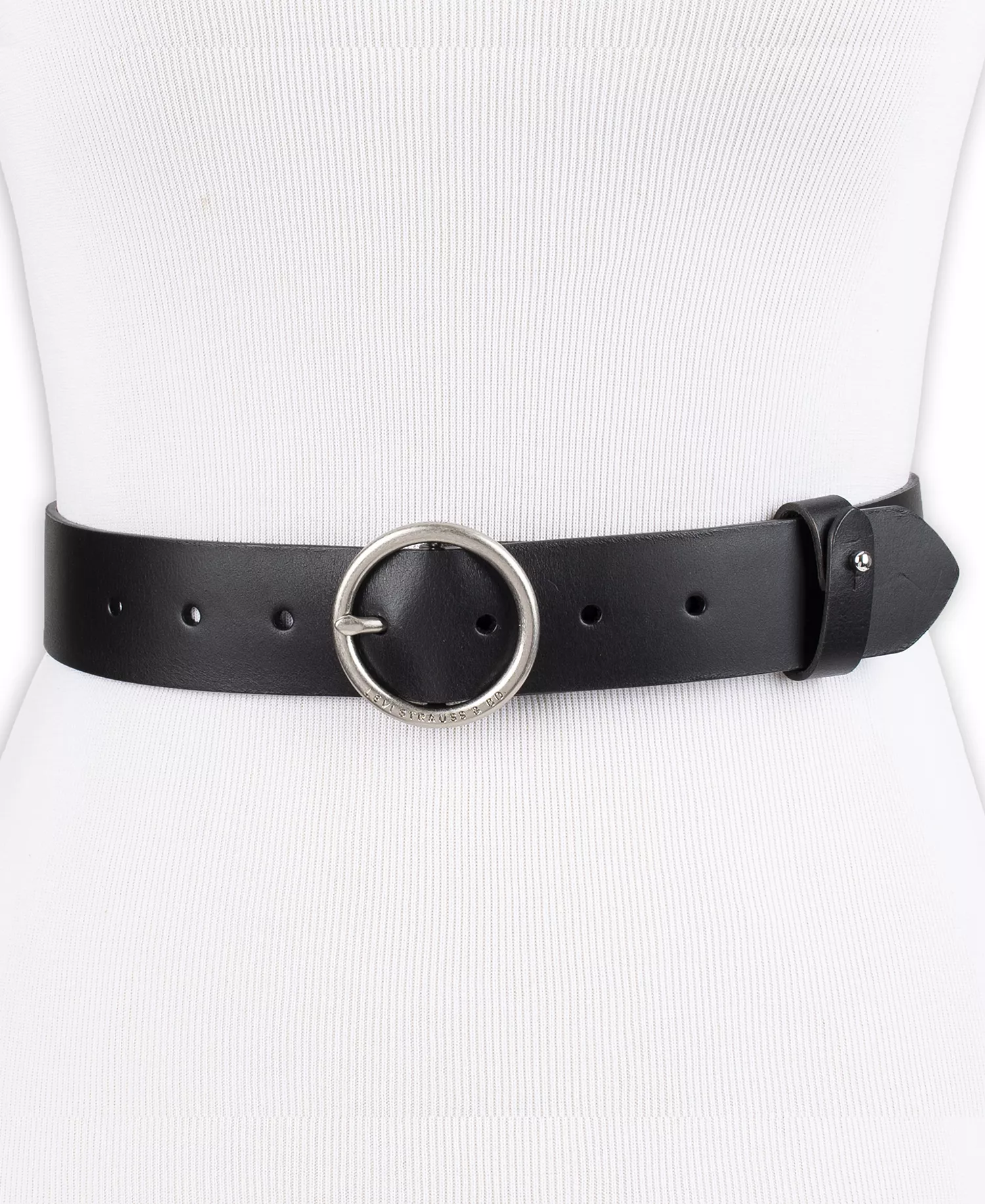 Women's Circular Center Bar Buckle Leather Belt - Black - L
