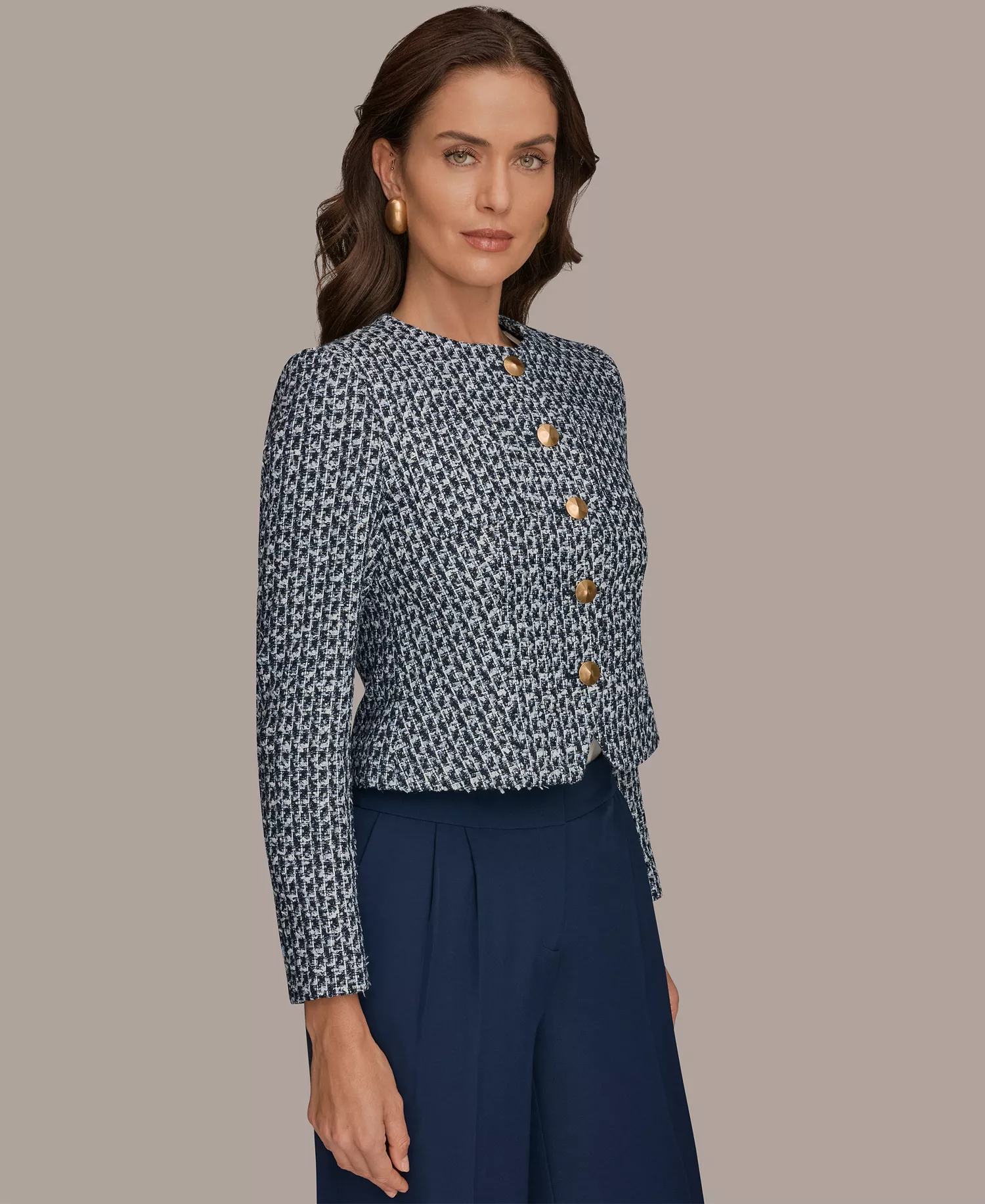 Petite Crewneck 5-Button Cropped Jacket - Nightfall Multi - 0P