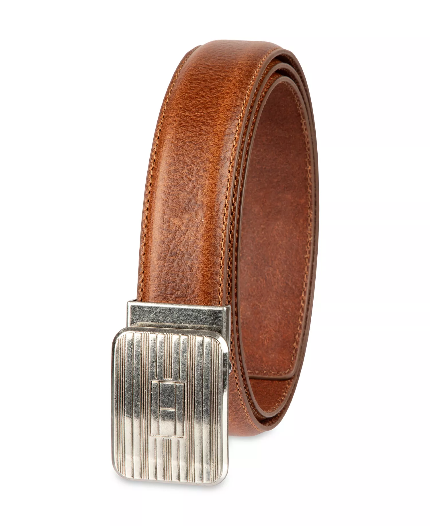 Men's Engine Turned Plaque Buckle Belt - Tan - L (38-40)
