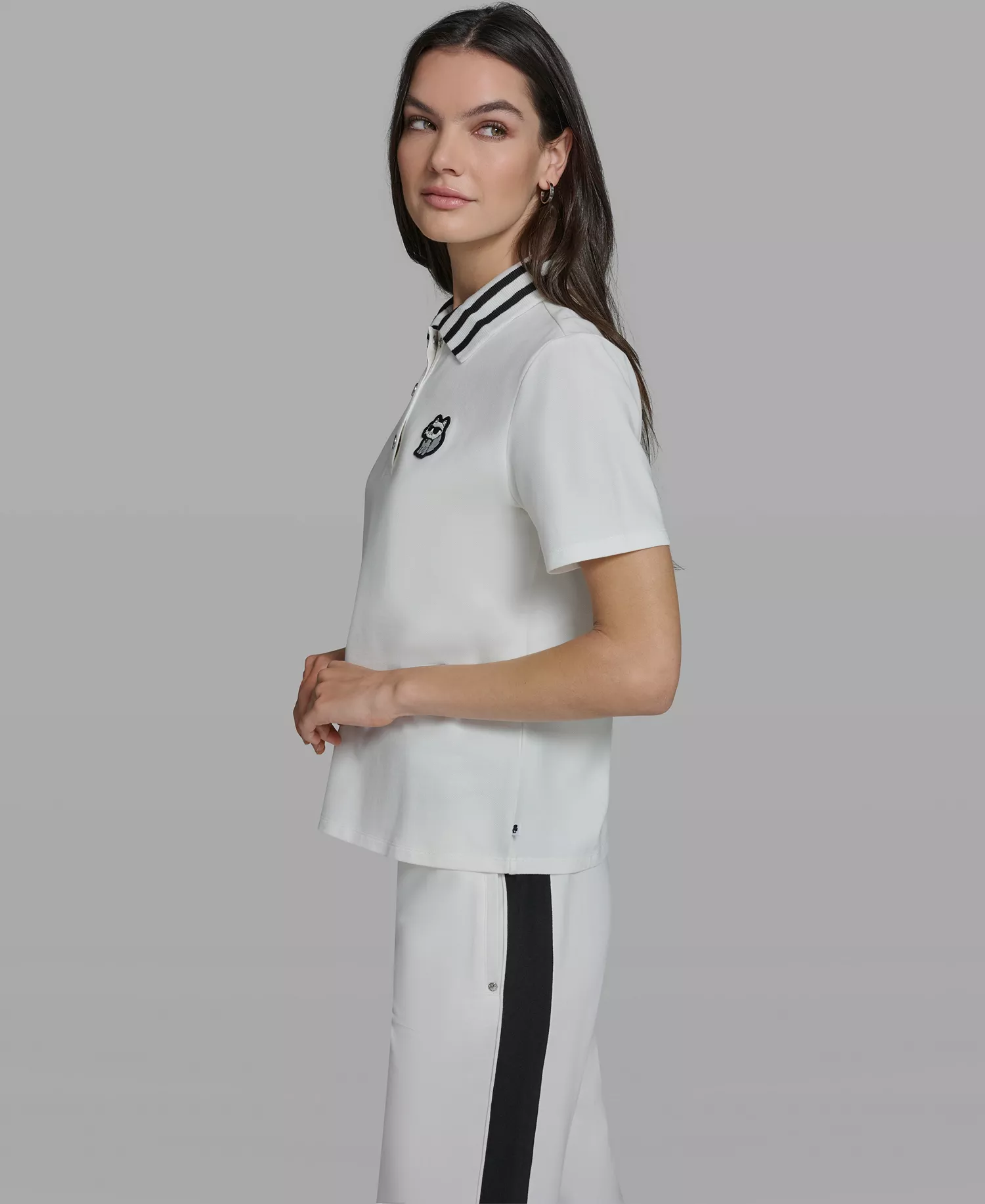 Women's Choupette Knit Collared Polo Top - White - L