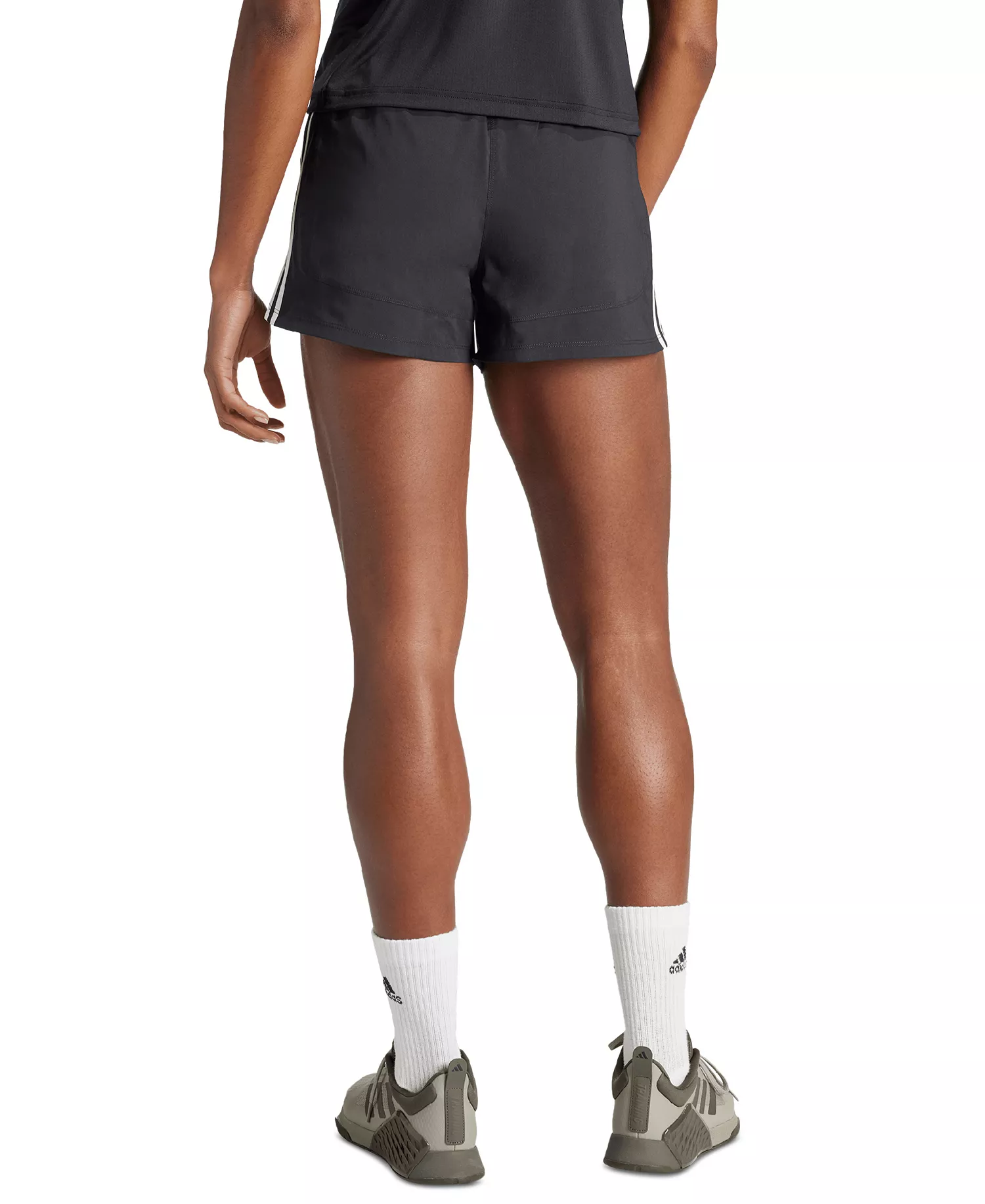 Women's Pacer Training 3-Stripes Woven High-Rise Shorts - Black/white - L