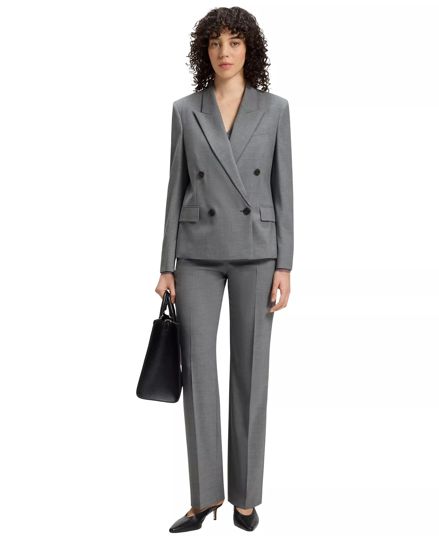 Women's Mélange Virgin Wool Relaxed-Fit Pants - Dark Gray - 2