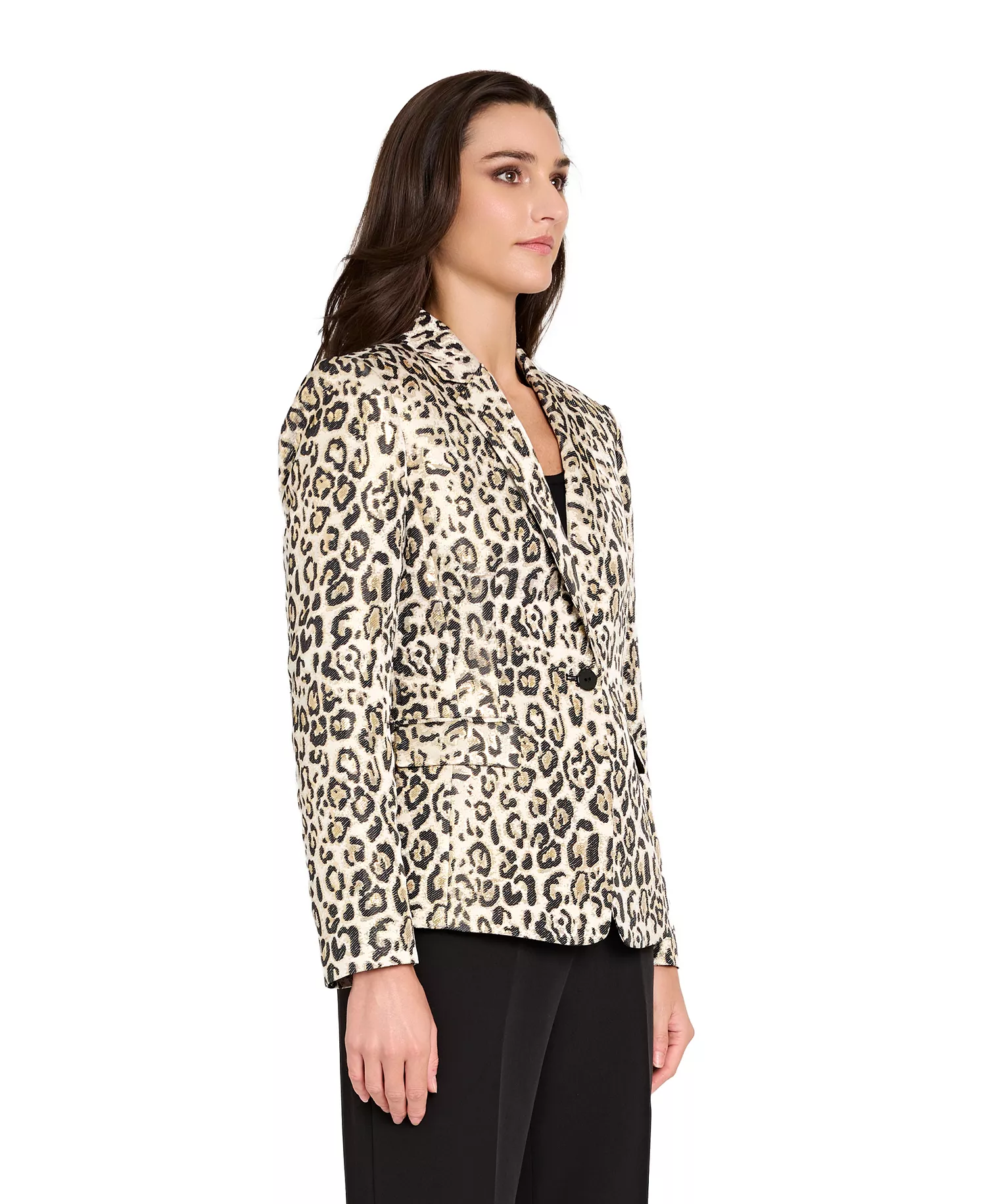 Petite Leopard-Print Jacquard Blazer - Gold Leopard - 10P