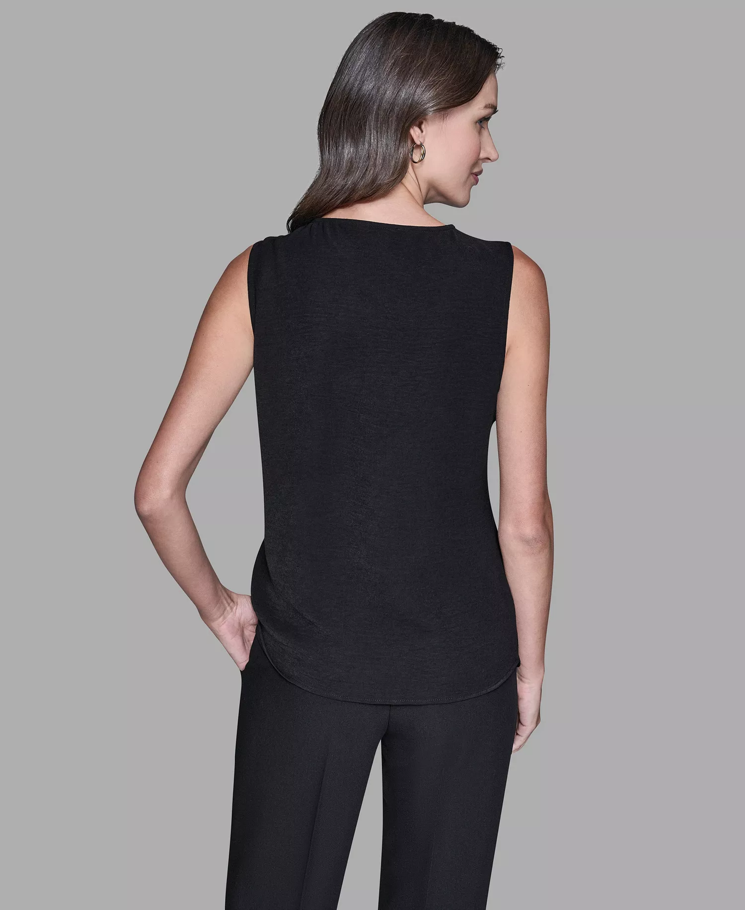 Women's Sleeveless V-Neck Bow Detail Top - Black - L