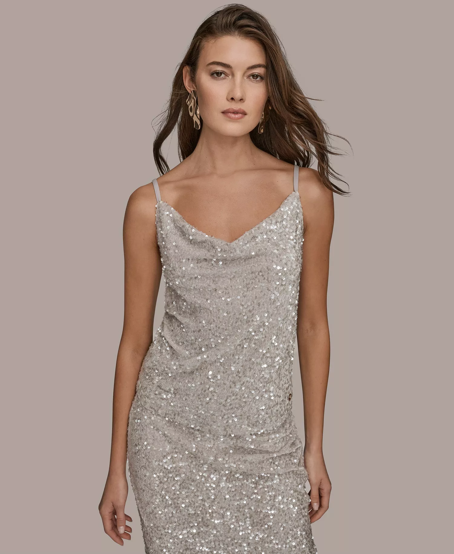 Women's Sequin Detail Cowl Neck Camisole - Vapor - L