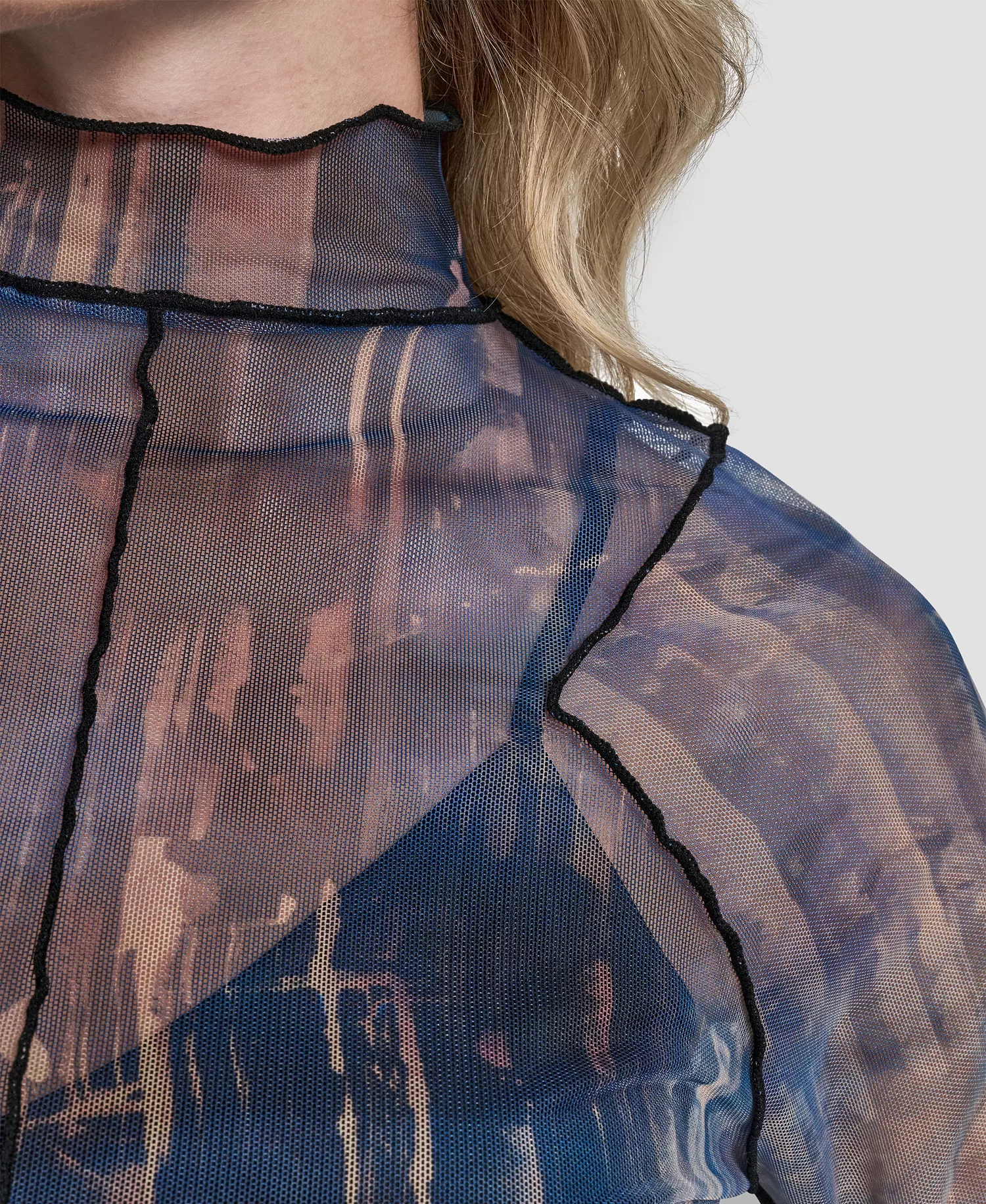 Women's Long-Sleeve Exposed Seam Mesh Top with Sleeveless Camisole - Hudson Lights - L