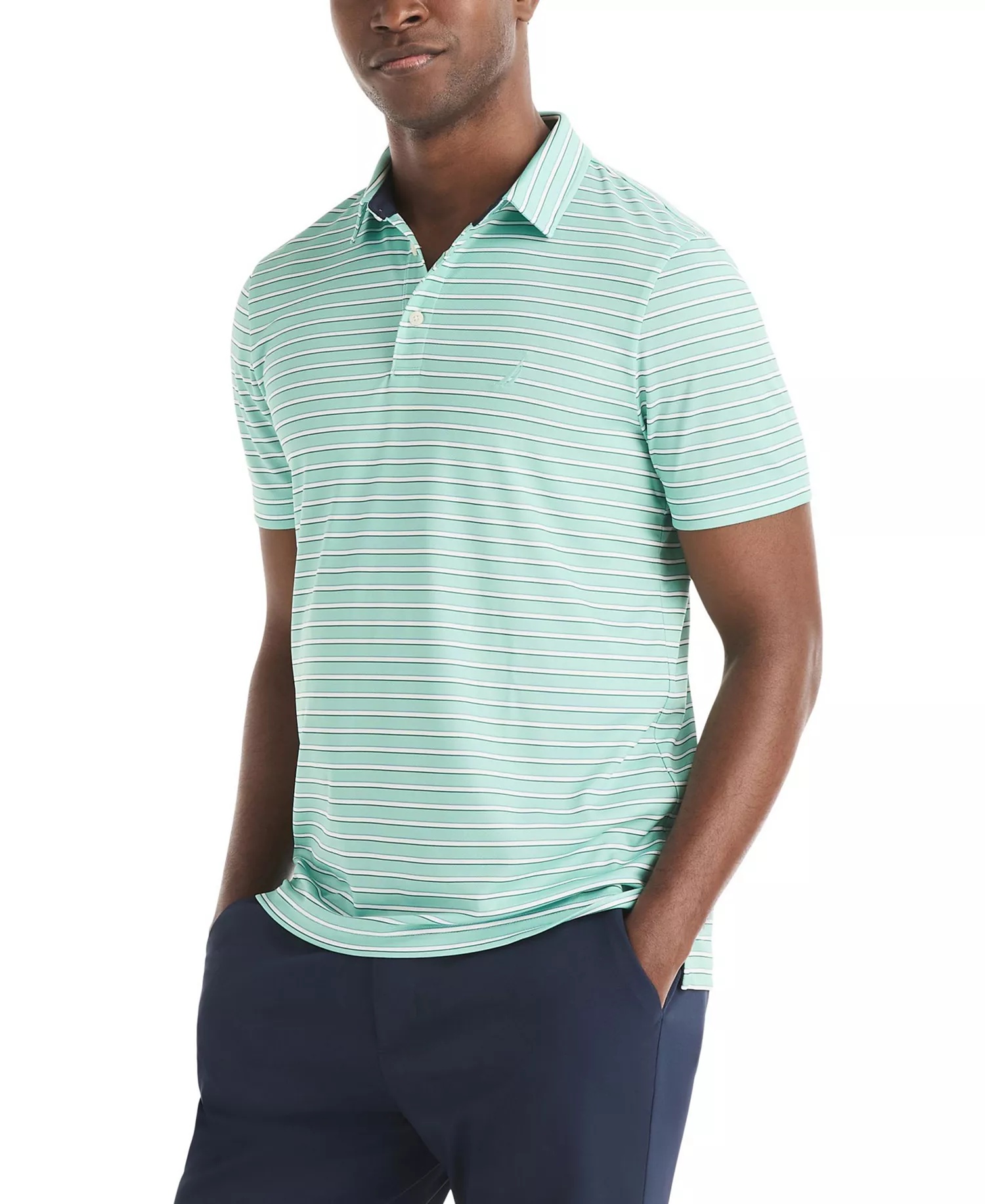 Men's Short-Sleeve Stripe Print Golf Polo Shirt - Aqua Green - L