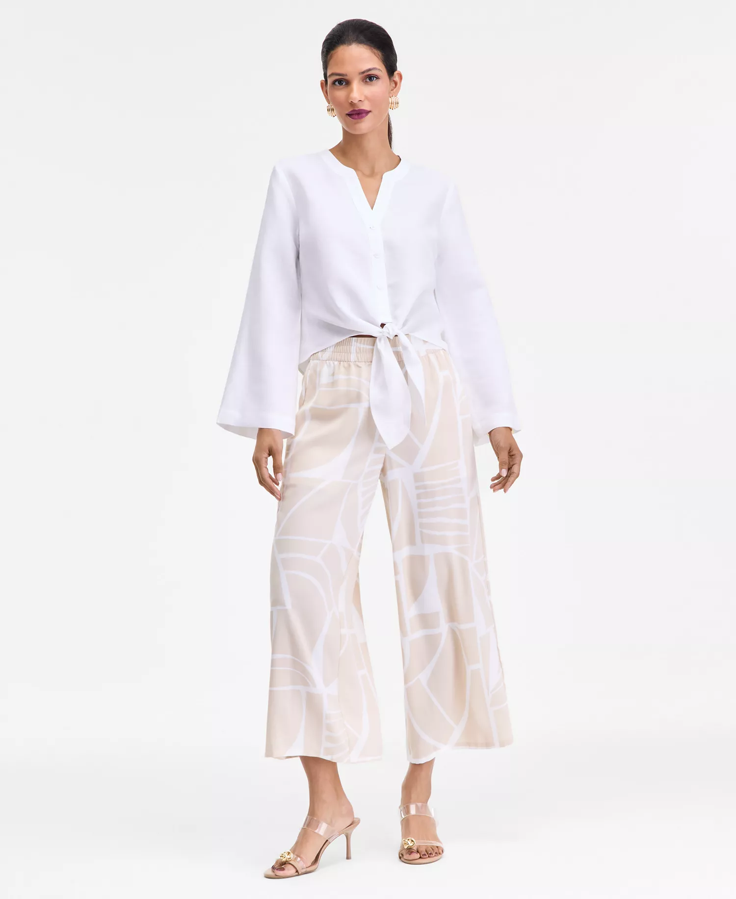 Women's Linen Tie-Front Button-Down Shirt, Macy's Exclusive - Bright White - L