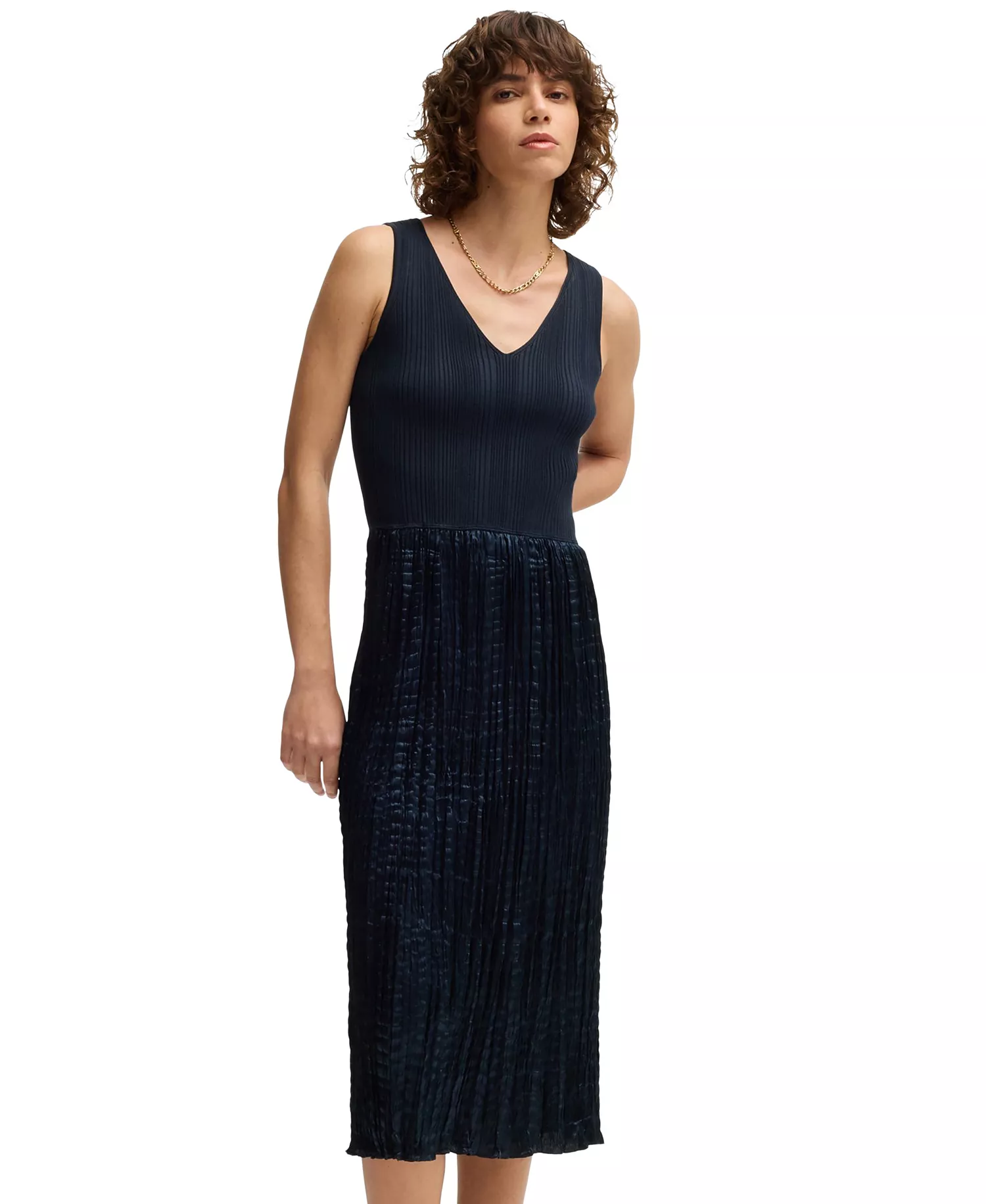 Women's Knitted Dress - Dark Blue - L
