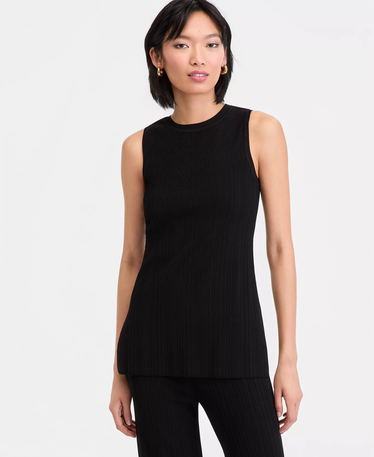 Women's Rib-Knit Sleeveless Sweater Tunic, Macy's Exclusive - Deep Black - L