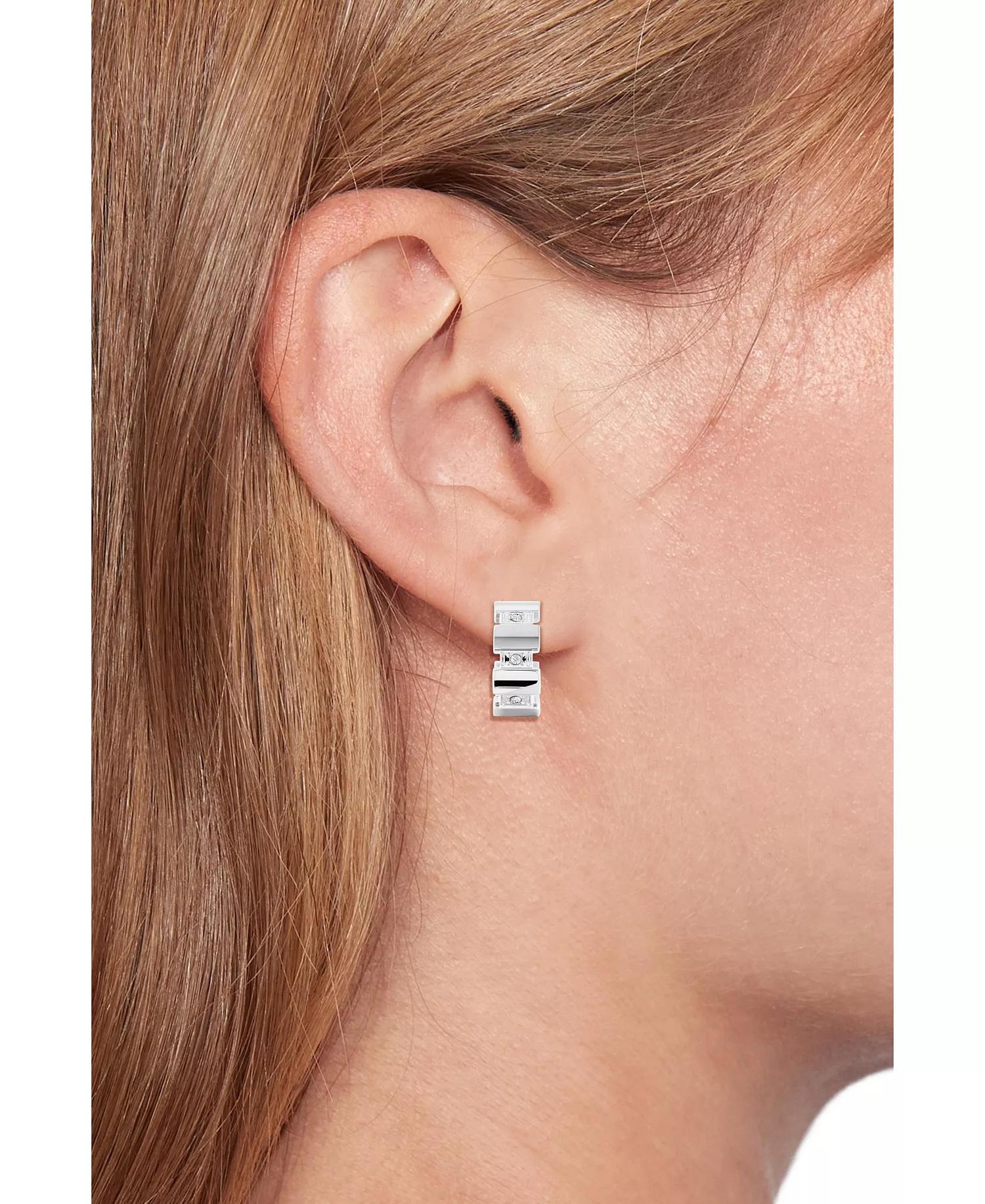 Crystal Link Earrings - Silver - One Size Fits All
