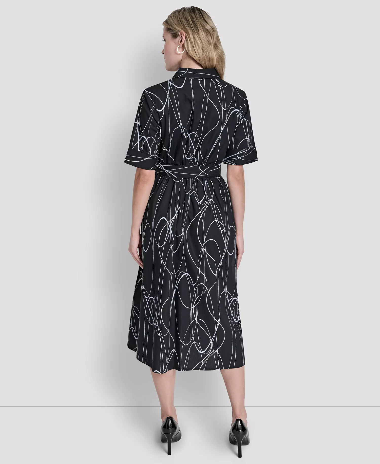 Women's Collared Midi Shirt Dress - Black Multi - 10